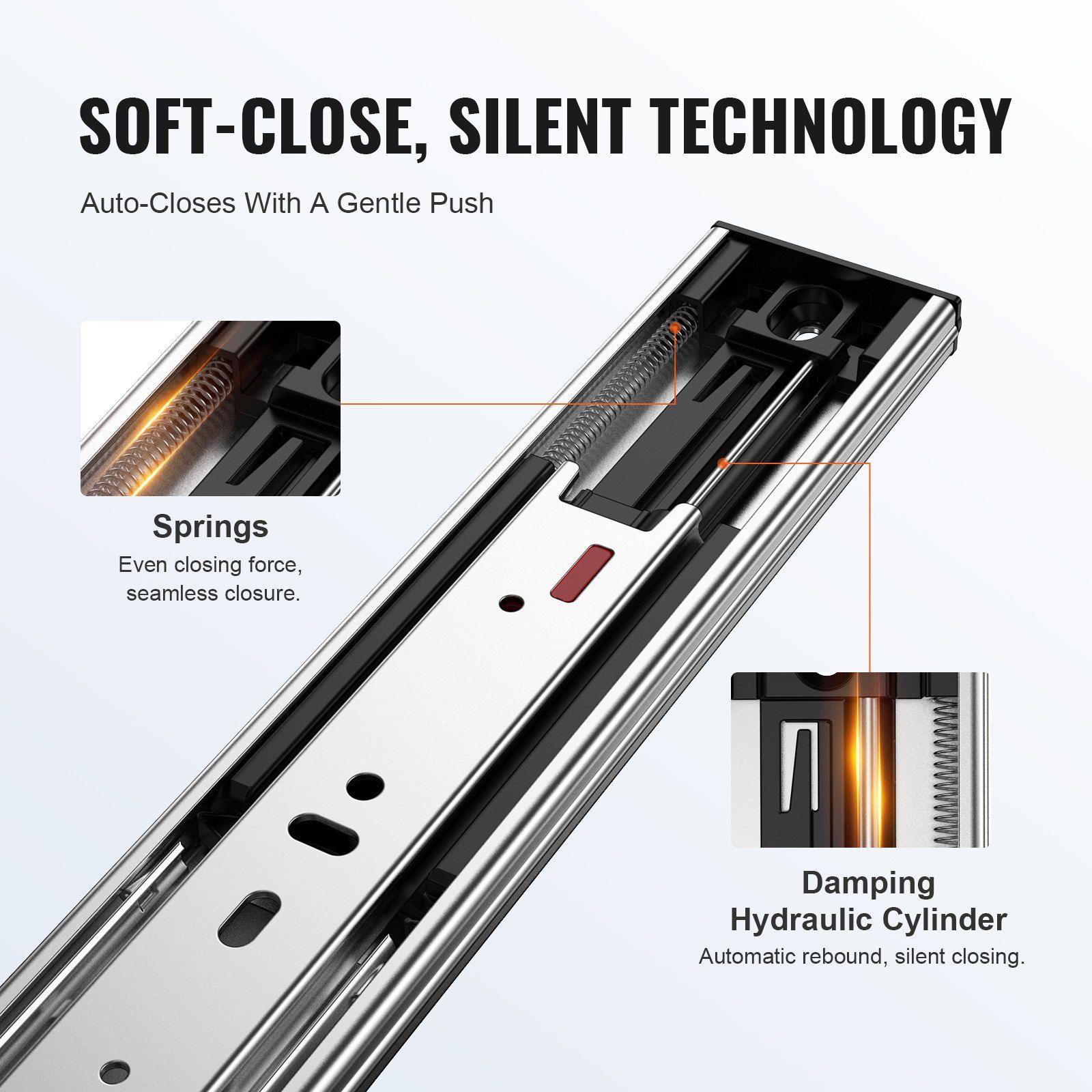 6 Pairs of 558.8mm Drawer Slides Side Mount Rails, Heavy Duty Full Extension Steel Track, Soft-Close Noiseless Guide Glides Cabinet Kitchen Runners with Ball Bearing, 100 Lbs Load Capacity - Image 3