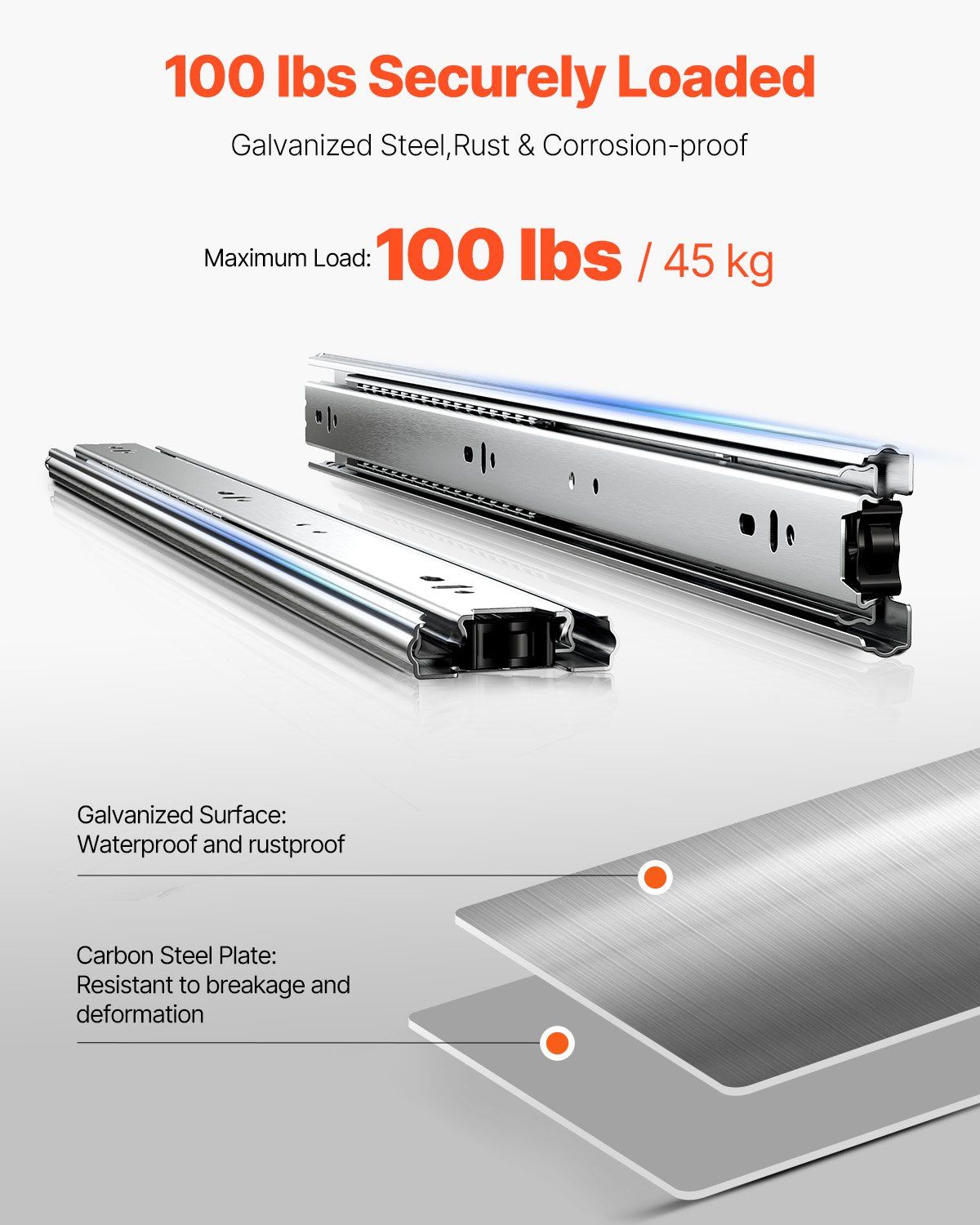 Drawer Slides, 20 inch, 10 Pairs Full Extension Ball Bearing Cabinet Rails, 100 LB Load Capacity Heavy Duty Side Mount Dresser Drawer Slides, Drawer Track Runners for Kitchen DIY Replacement - Image 4