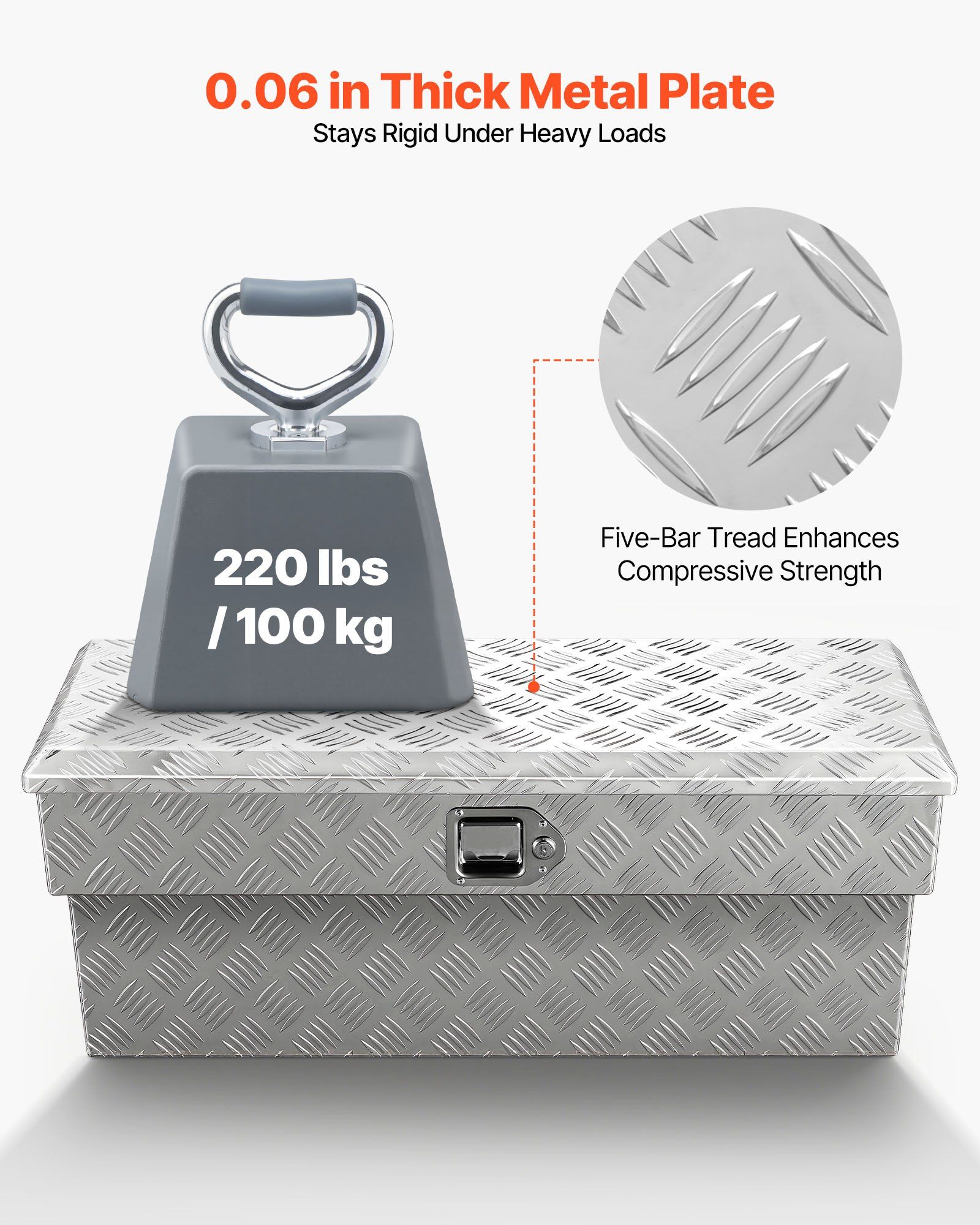 Truck Bed Tool Box, Heavy Duty Aluminum Tool Box with Tread Patterns, Storage Toolbox Chest Organizer with Lock and Key, Ideal for Pickup, Truck Bed, RV, Trailer, 864 x 305 x 390 mm, Silver - Image 2