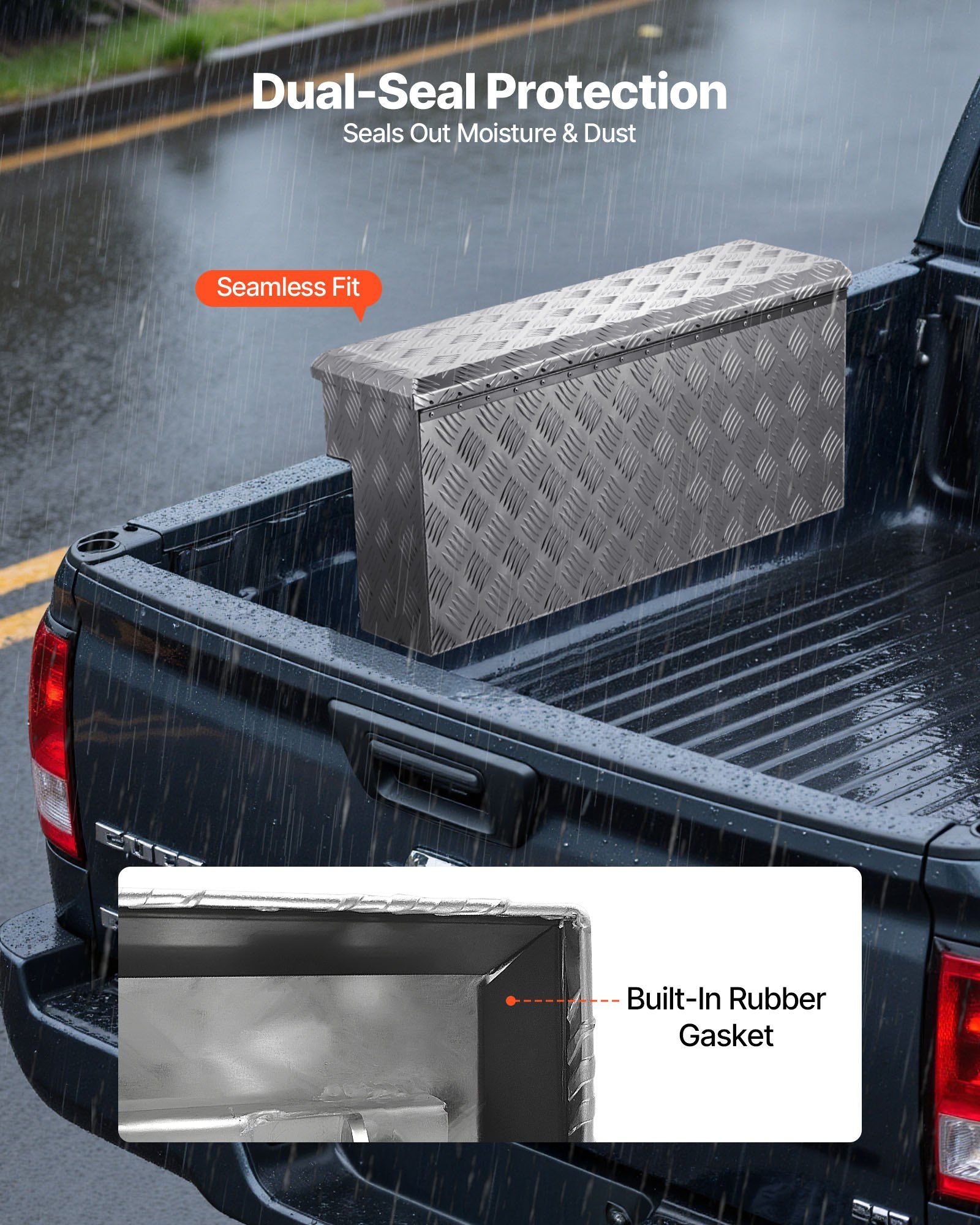 Truck Bed Tool Box, Heavy Duty Aluminum Tool Box with Tread Patterns, Storage Toolbox Chest Organizer with Lock and Key, Ideal for Pickup, Truck Bed, RV, Trailer, 864 x 305 x 390 mm, Silver - Image 3