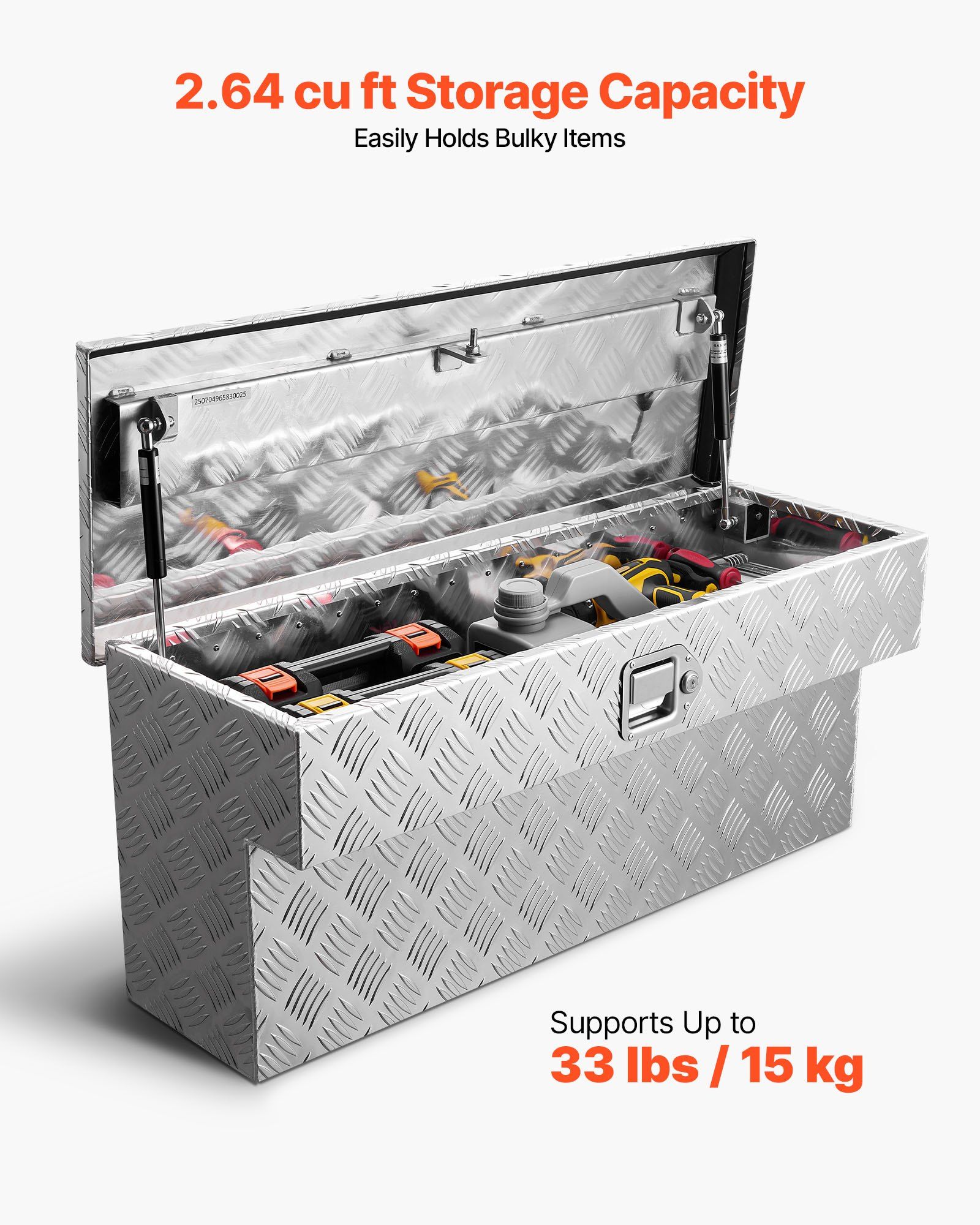 Truck Bed Tool Box, Heavy Duty Aluminum Tool Box with Tread Patterns, Storage Toolbox Chest Organizer with Lock and Key, Ideal for Pickup, Truck Bed, RV, Trailer, 864 x 305 x 390 mm, Silver - Image 4