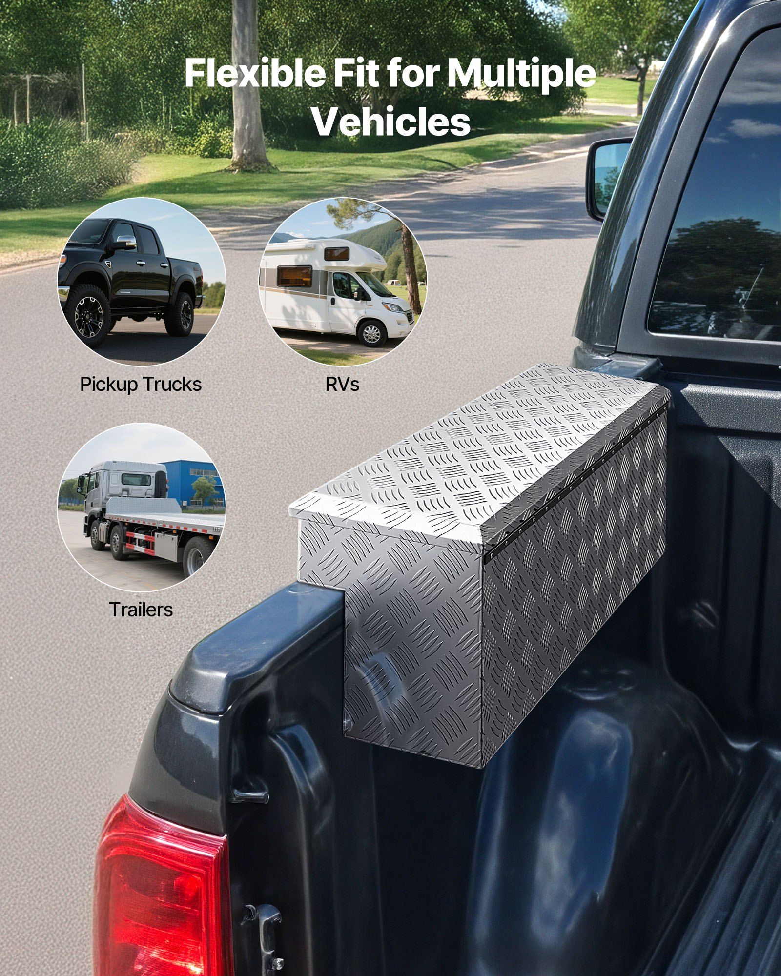 Truck Bed Tool Box, Heavy Duty Aluminum Tool Box with Tread Patterns, Storage Toolbox Chest Organizer with Lock and Key, Ideal for Pickup, Truck Bed, RV, Trailer, 864 x 305 x 390 mm, Silver - Image 6