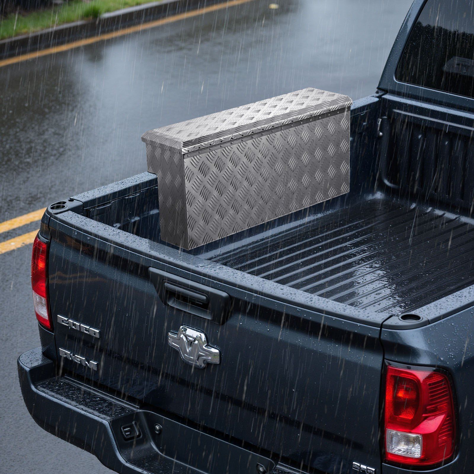 Truck Bed Tool Box, Heavy Duty Aluminum Tool Box with Tread Patterns, Storage Toolbox Chest Organizer with Lock and Key, Ideal for Pickup, Truck Bed, RV, Trailer, 864 x 305 x 390 mm, Silver - Image 8