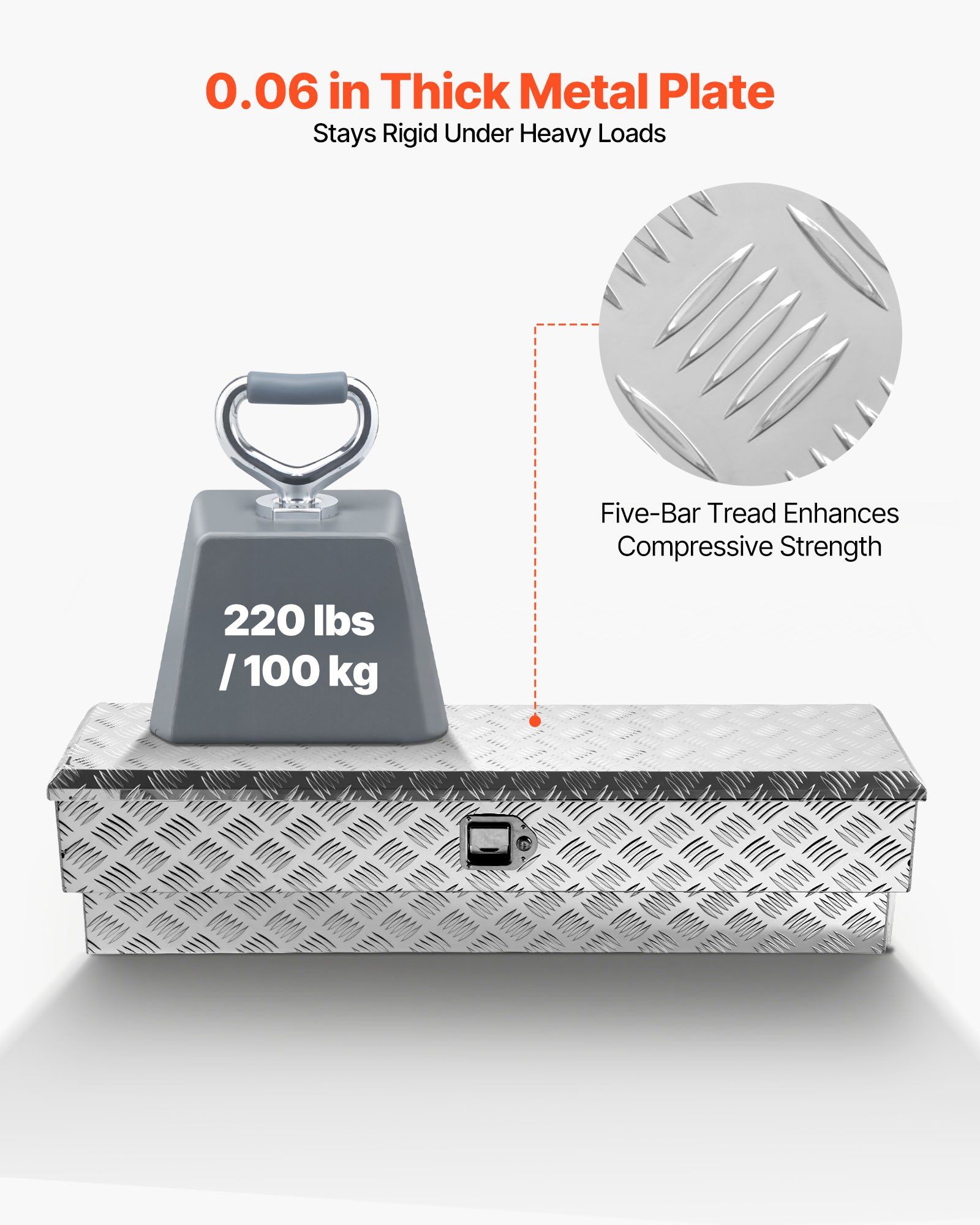 Truck Bed Tool Box, Heavy Duty Aluminum Tool Box with Tread Patterns, Storage Toolbox Chest Organizer with Lock and Key, Ideal for Pickup, Truck Bed, RV, Trailer, 1219 x 340 x 330 mm, Silver - Image 2