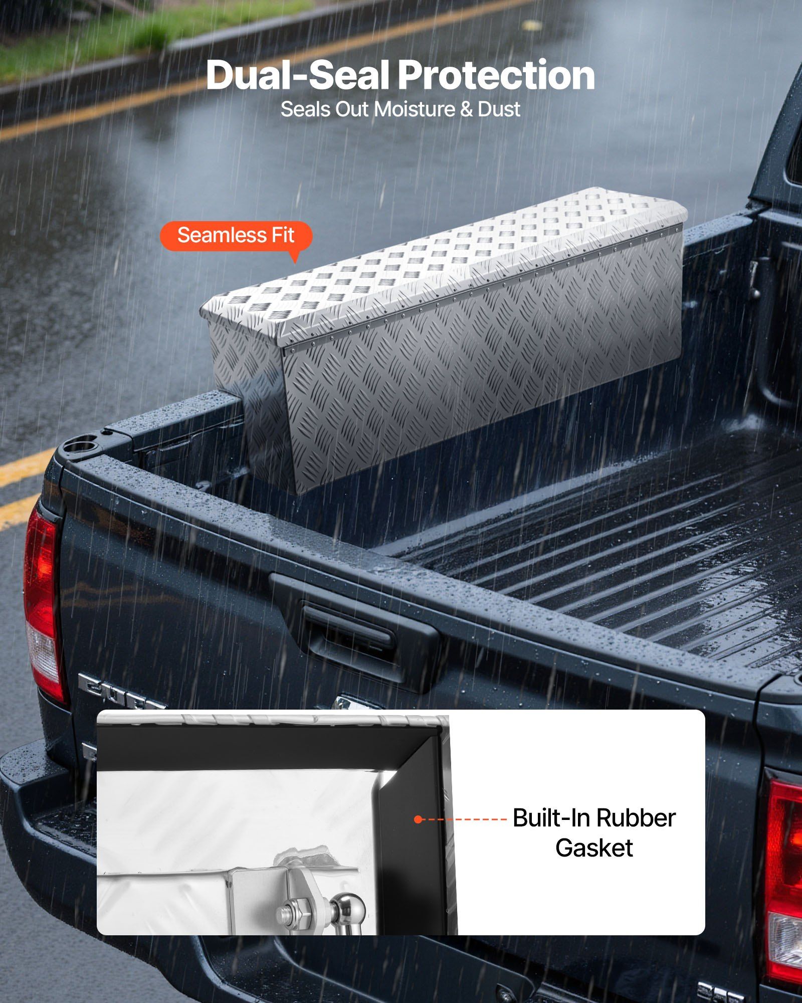 Truck Bed Tool Box, Heavy Duty Aluminum Tool Box with Tread Patterns, Storage Toolbox Chest Organizer with Lock and Key, Ideal for Pickup, Truck Bed, RV, Trailer, 1219 x 340 x 330 mm, Silver - Image 3