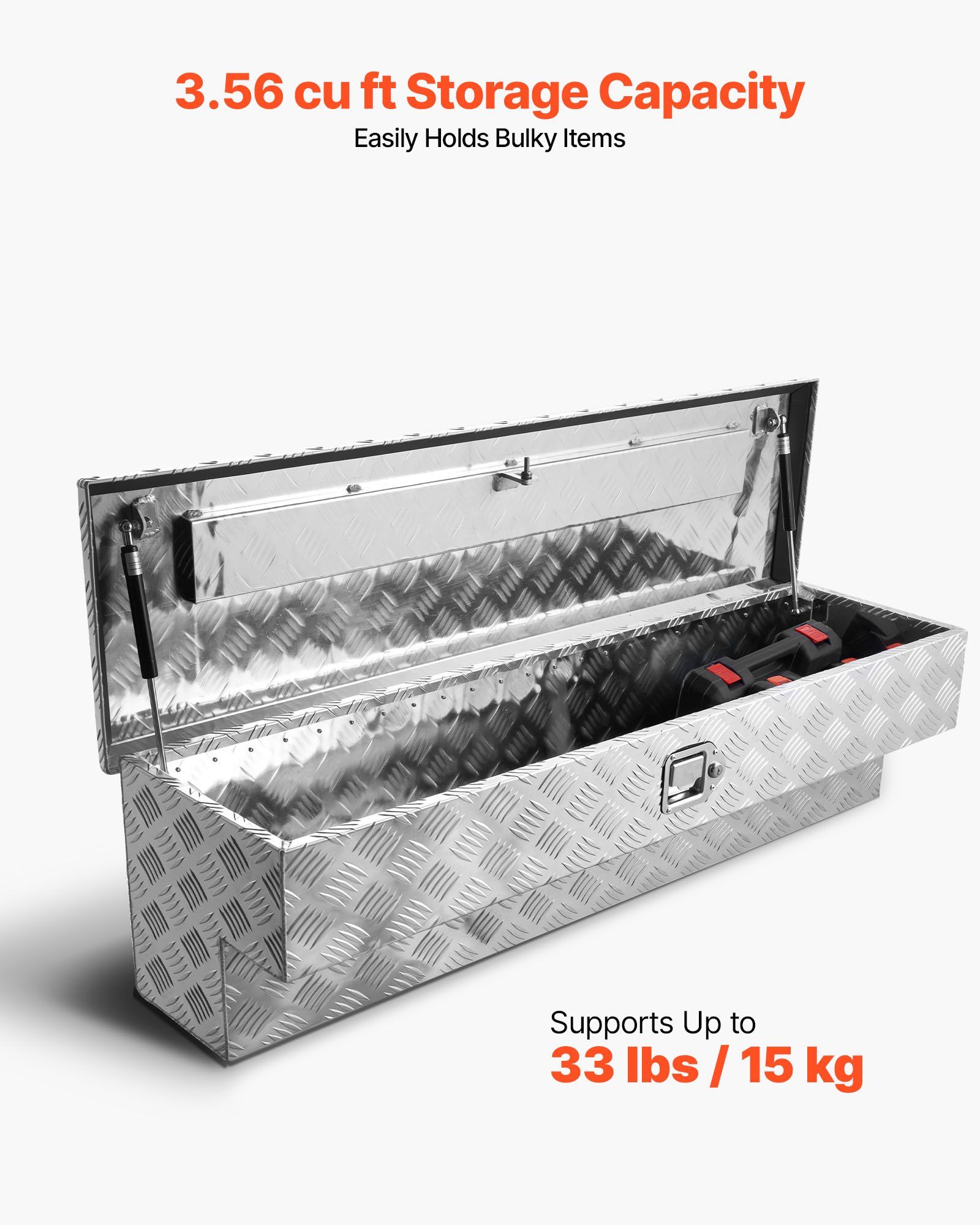 Truck Bed Tool Box, Heavy Duty Aluminum Tool Box with Tread Patterns, Storage Toolbox Chest Organizer with Lock and Key, Ideal for Pickup, Truck Bed, RV, Trailer, 1219 x 340 x 330 mm, Silver - Image 4