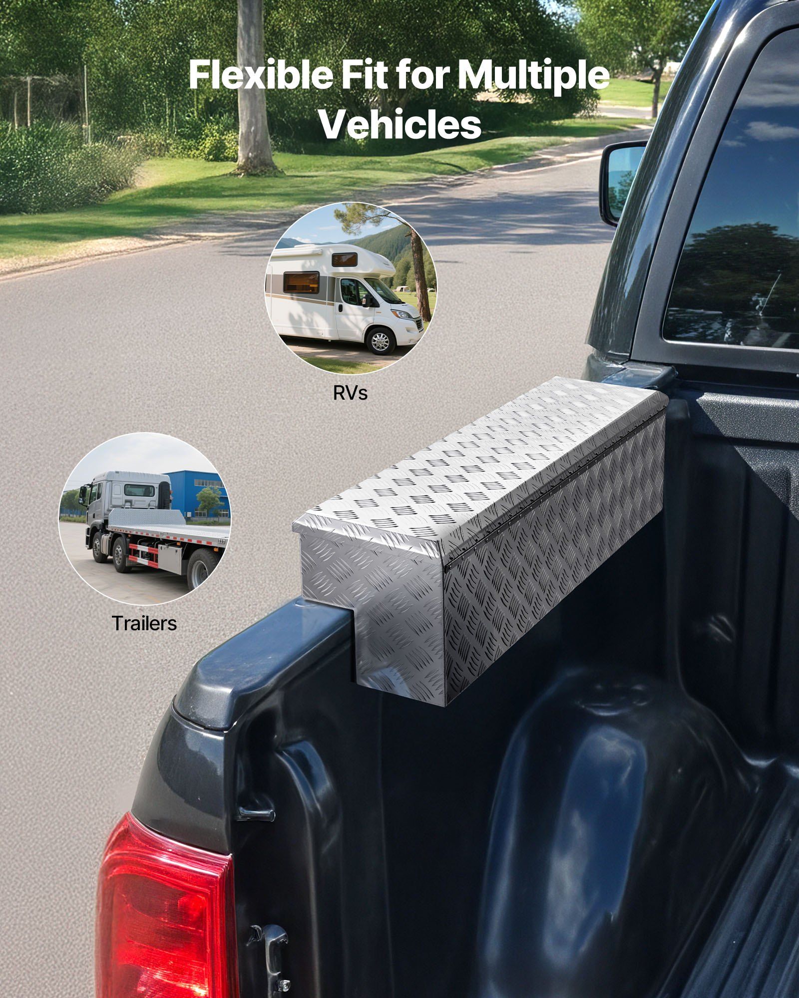 Truck Bed Tool Box, Heavy Duty Aluminum Tool Box with Tread Patterns, Storage Toolbox Chest Organizer with Lock and Key, Ideal for Pickup, Truck Bed, RV, Trailer, 1219 x 340 x 330 mm, Silver - Image 6