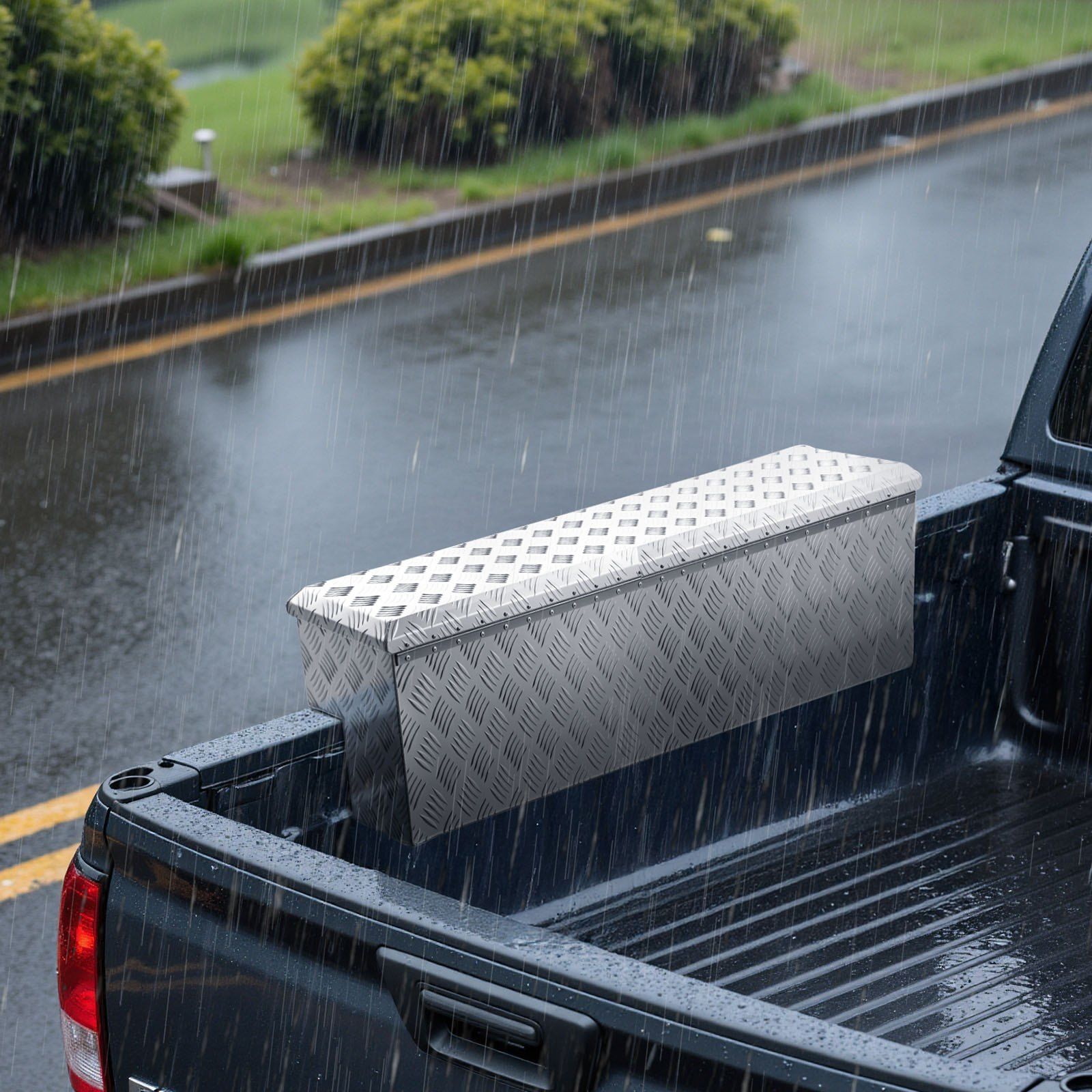 Truck Bed Tool Box, Heavy Duty Aluminum Tool Box with Tread Patterns, Storage Toolbox Chest Organizer with Lock and Key, Ideal for Pickup, Truck Bed, RV, Trailer, 1219 x 340 x 330 mm, Silver - Image 8