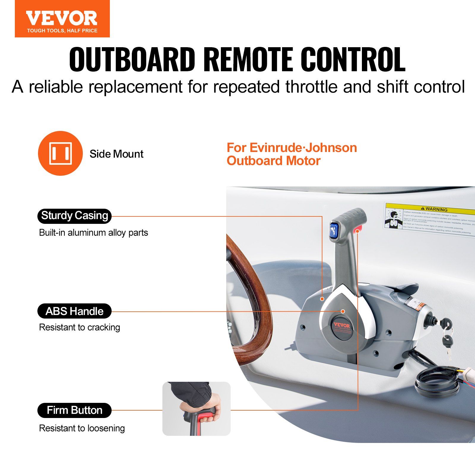 Boat Throttle Control, 5006180 Side-Mounted Outboard Remote Control Box for Evinrude Johnson, Marine Throttle Control Box with Power Trim Switch and Lanyard - Image 2