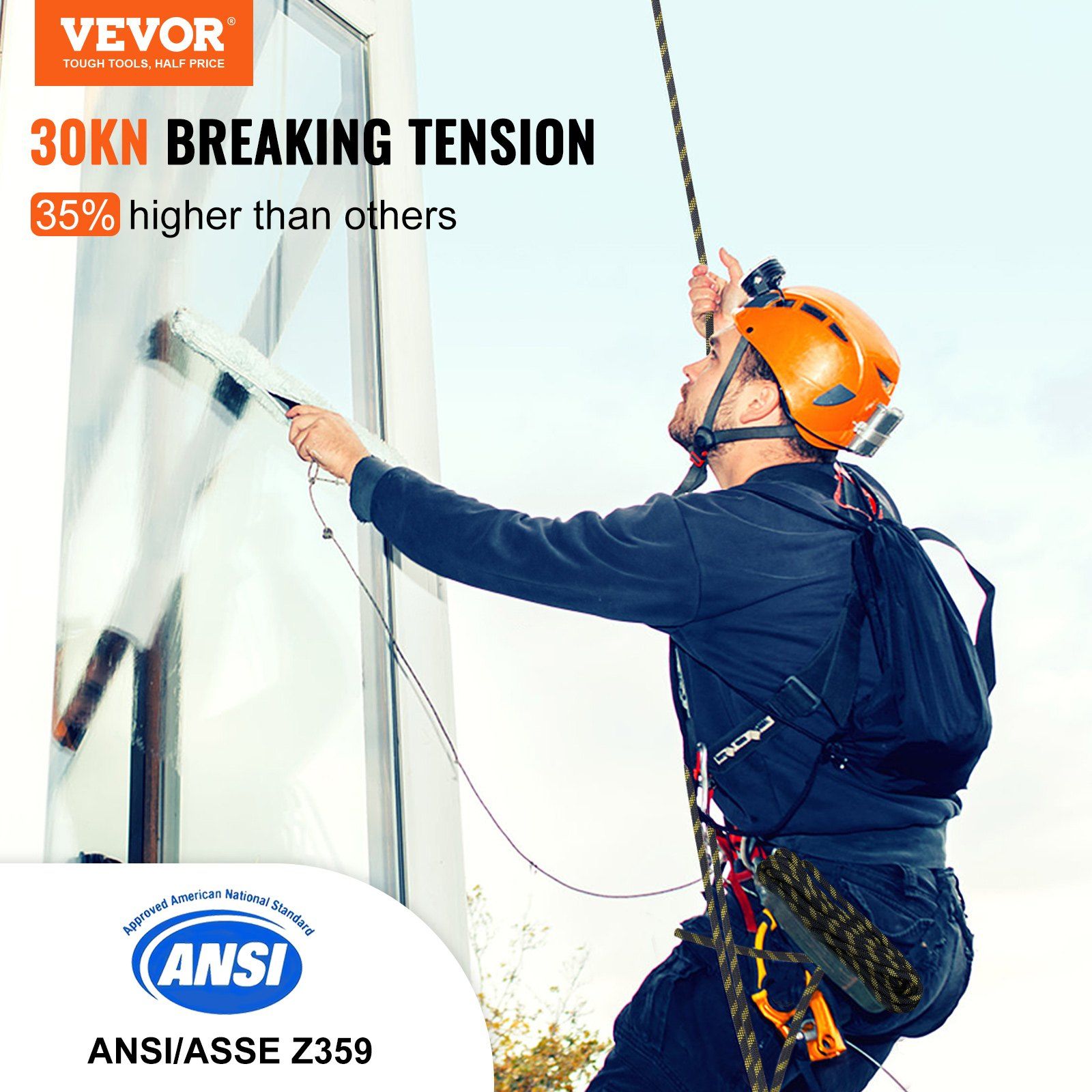Vertical Lifeline Assembly 0.55'' x 100' Fall Protection Rope 30 KN ANSI - Image 2