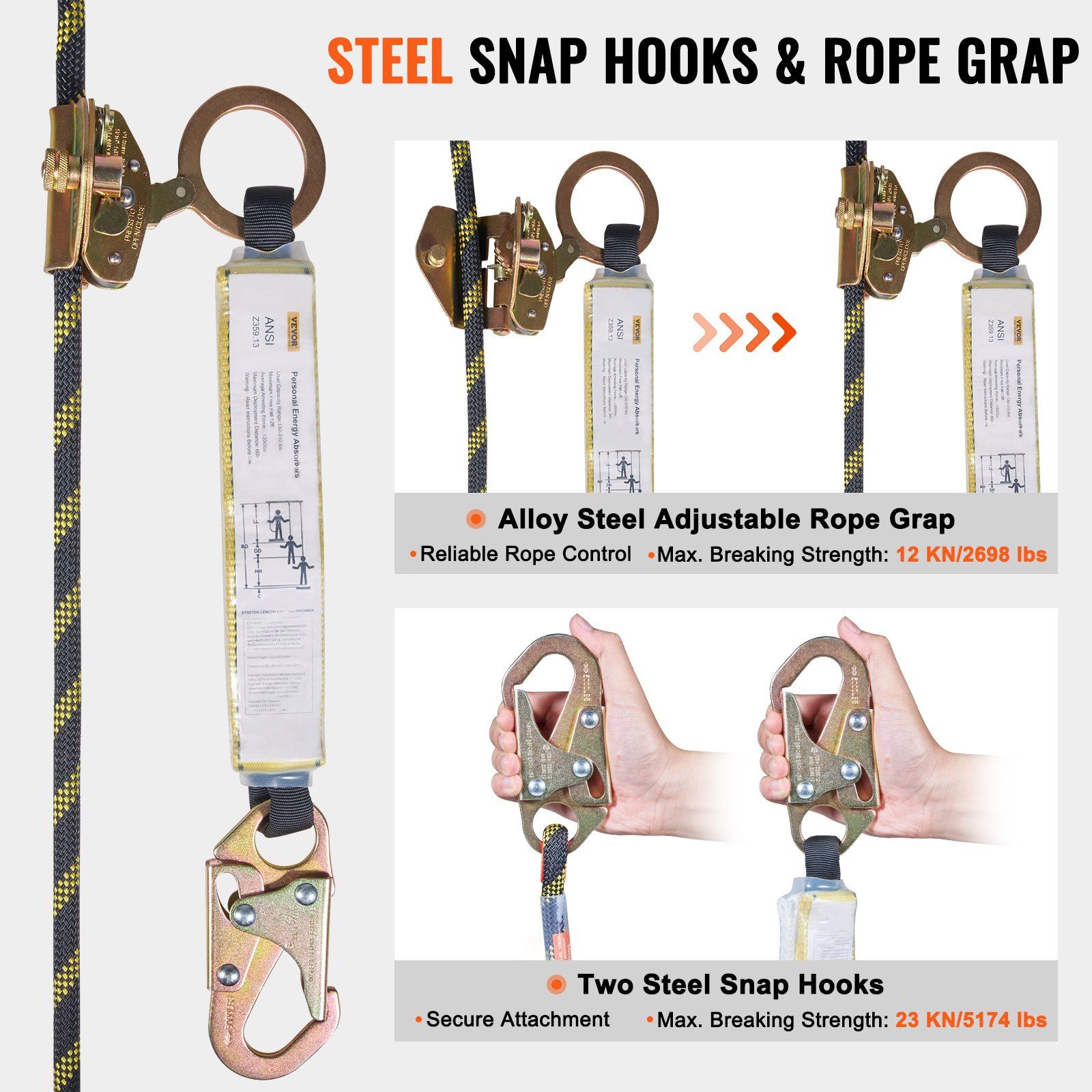 Vertical Lifeline Assembly 0.55'' x 100' Fall Protection Rope 30 KN ANSI - Image 4