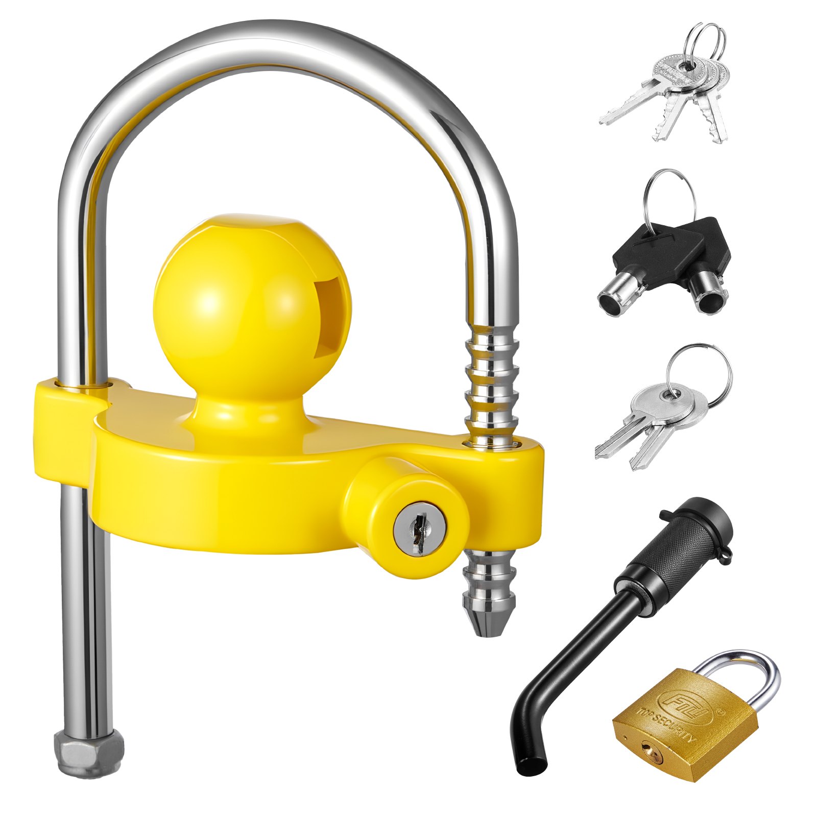 Trailer Hitch Lock Kit, Fits for 46 mm, 50.8 mm, 58.7 mm Couplers, Heavy-Duty Anti-Theft Trailer Ball Lock with Keys, Prying-Resistant, Adjustable Height Design for RVs, Boats, Trailers - Image 1