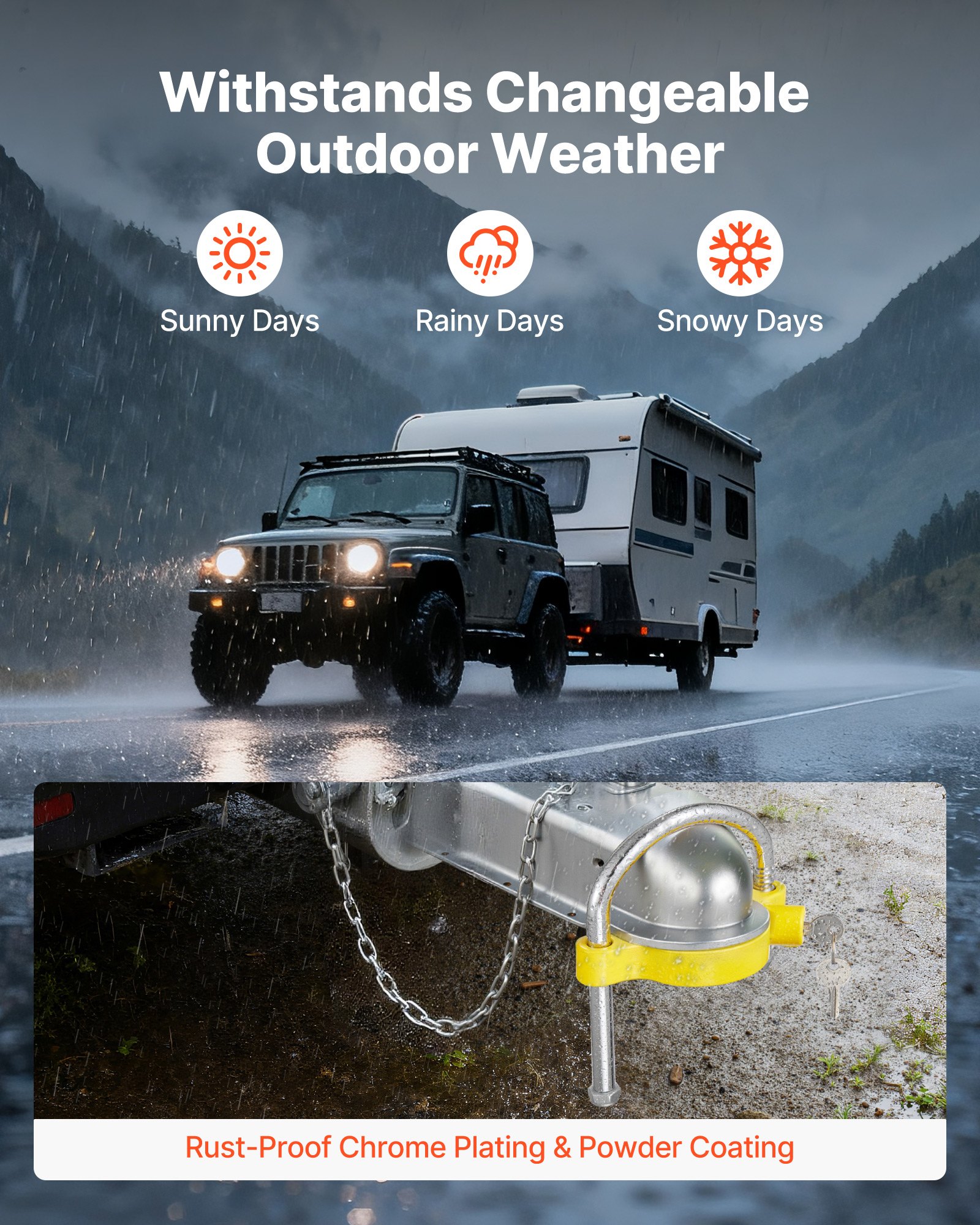 Trailer Hitch Lock Kit, Fits for 46 mm, 50.8 mm, 58.7 mm Couplers, Heavy-Duty Anti-Theft Trailer Ball Lock with Keys, Prying-Resistant, Adjustable Height Design for RVs, Boats, Trailers - Image 4