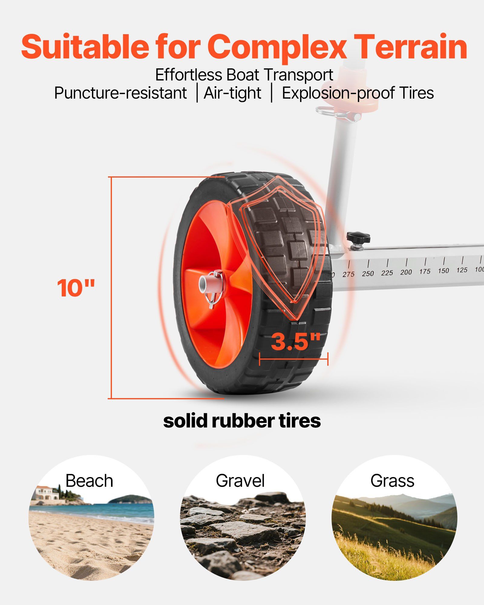Kayak Cart, 104 kg Load Capacity, Canoe Cart Dolly with 25.4 cm Solid PU Tires & Kickstand, Assembles & Disassembles Within Seconds, Paddle Board Trolley for Kayaks, Canoes, Paddleboards - Image 3