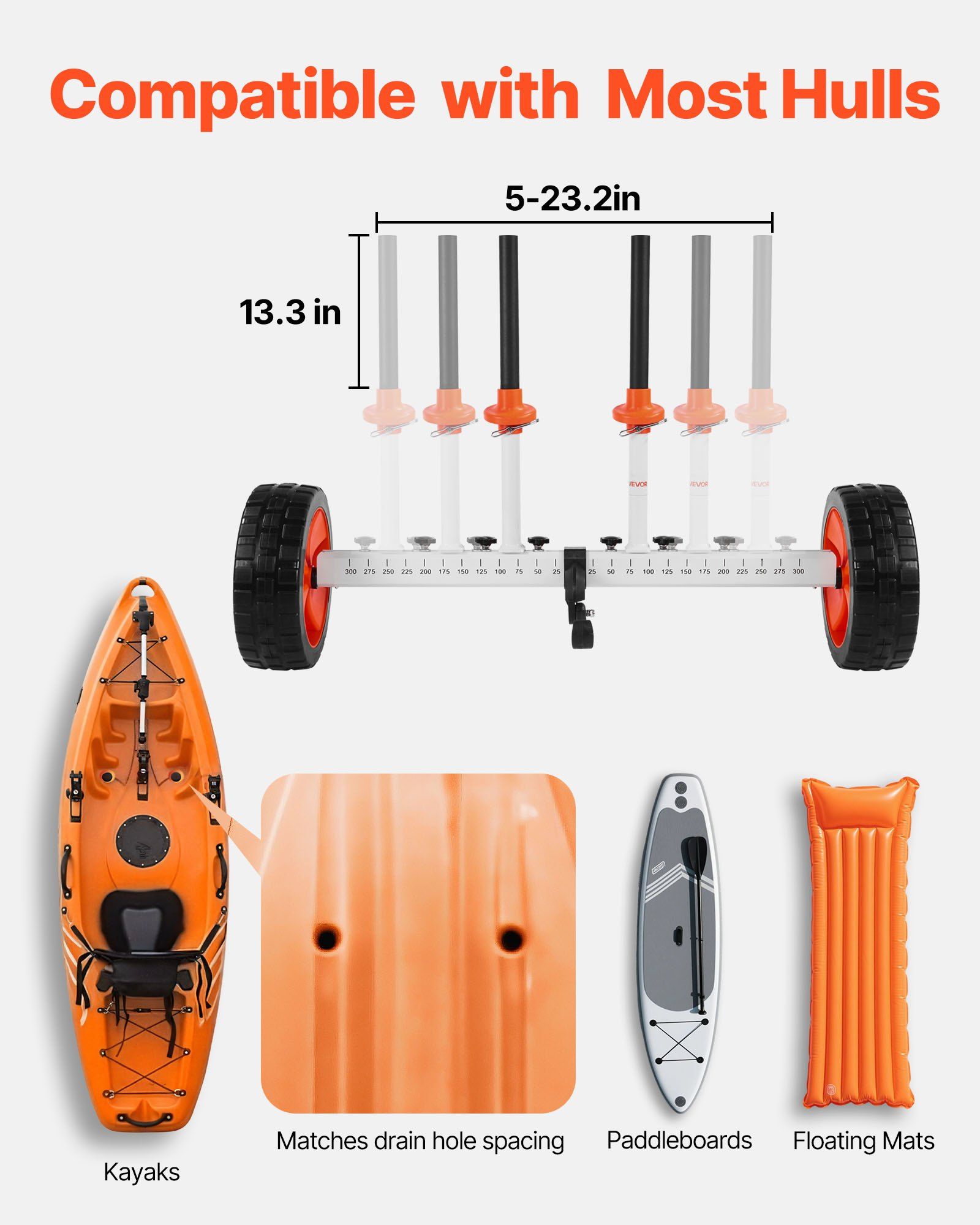 Kayak Cart, 104 kg Load Capacity, Canoe Cart Dolly with 25.4 cm Solid PU Tires & Kickstand, Assembles & Disassembles Within Seconds, Paddle Board Trolley for Kayaks, Canoes, Paddleboards - Image 5