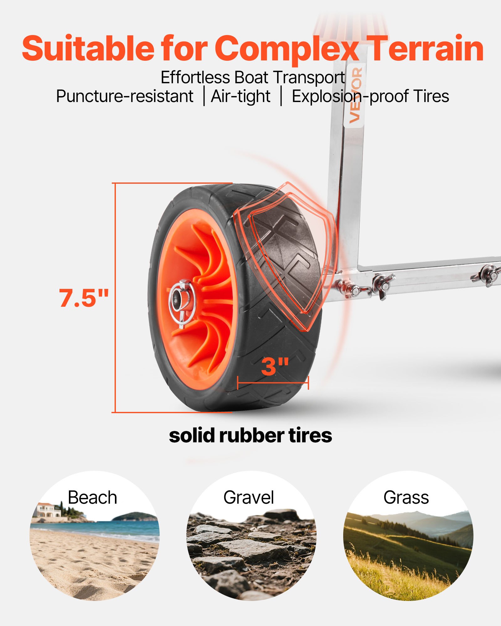 Kayak Cart, 113.4 kg Load Capacity, Canoe Cart Dolly with 19.1 cm Solid Rubber Tires & Kickstand, Assembles & Disassembles Within Seconds, Paddle Board Trolley for Kayaks, Canoes, Paddleboards - Image 3