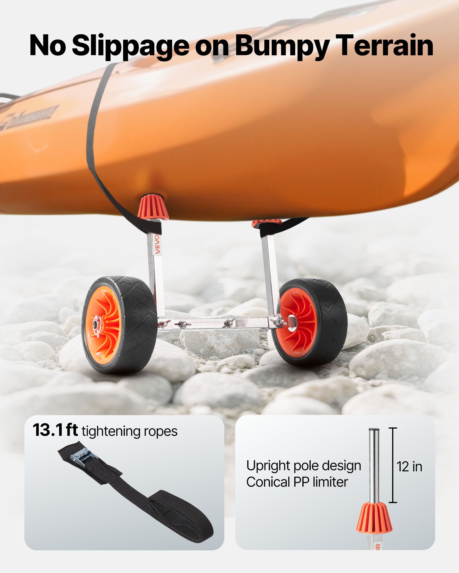 Kayak Cart, 113.4 kg Load Capacity, Canoe Cart Dolly with 19.1 cm Solid Rubber Tires & Kickstand, Assembles & Disassembles Within Seconds, Paddle Board Trolley for Kayaks, Canoes, Paddleboards - Image 4