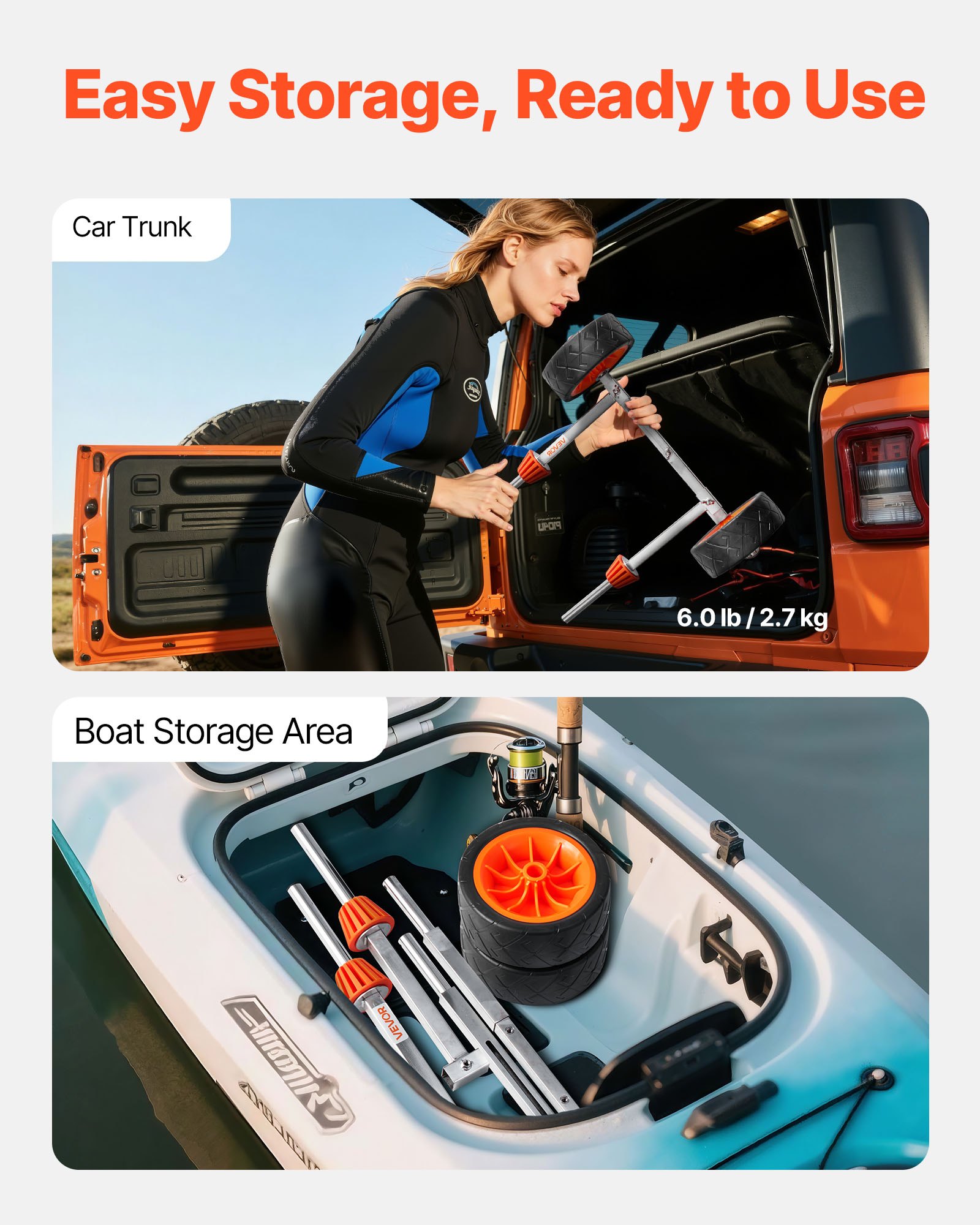 Kayak Cart, 113.4 kg Load Capacity, Canoe Cart Dolly with 19.1 cm Solid Rubber Tires & Kickstand, Assembles & Disassembles Within Seconds, Paddle Board Trolley for Kayaks, Canoes, Paddleboards - Image 6