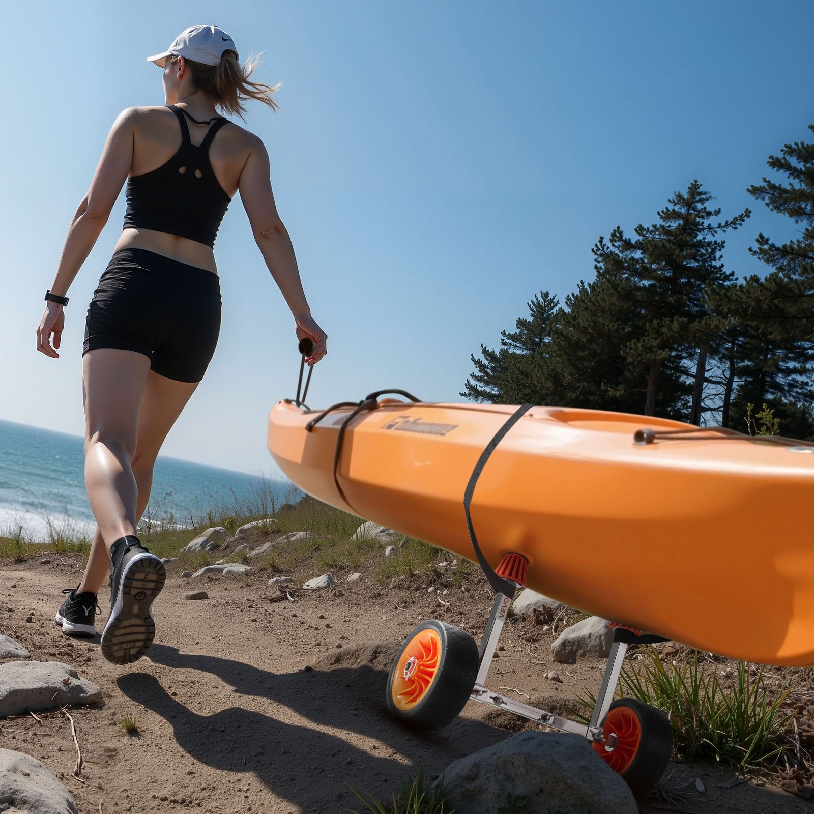 Kayak Cart, 113.4 kg Load Capacity, Canoe Cart Dolly with 19.1 cm Solid Rubber Tires & Kickstand, Assembles & Disassembles Within Seconds, Paddle Board Trolley for Kayaks, Canoes, Paddleboards - Image 8