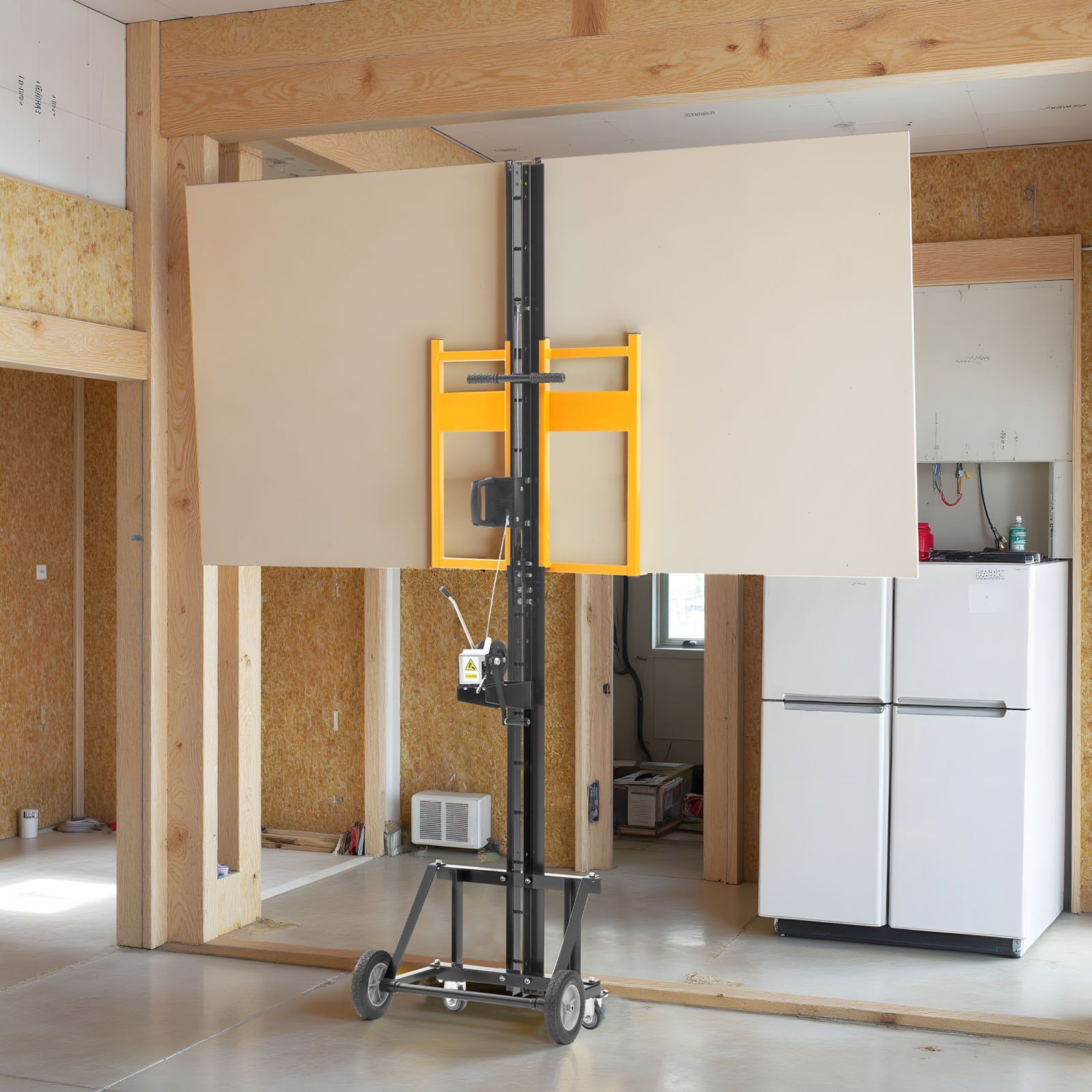 Drywall Lift, Heavy-Duty 68 kg Sheetrock Hoist for Wall Installation, One Person Drywall Installation, 1219x4878 mm Max. Panel Vertical Lifter with Wheels, Easy Transport (Yellow) - Image 8