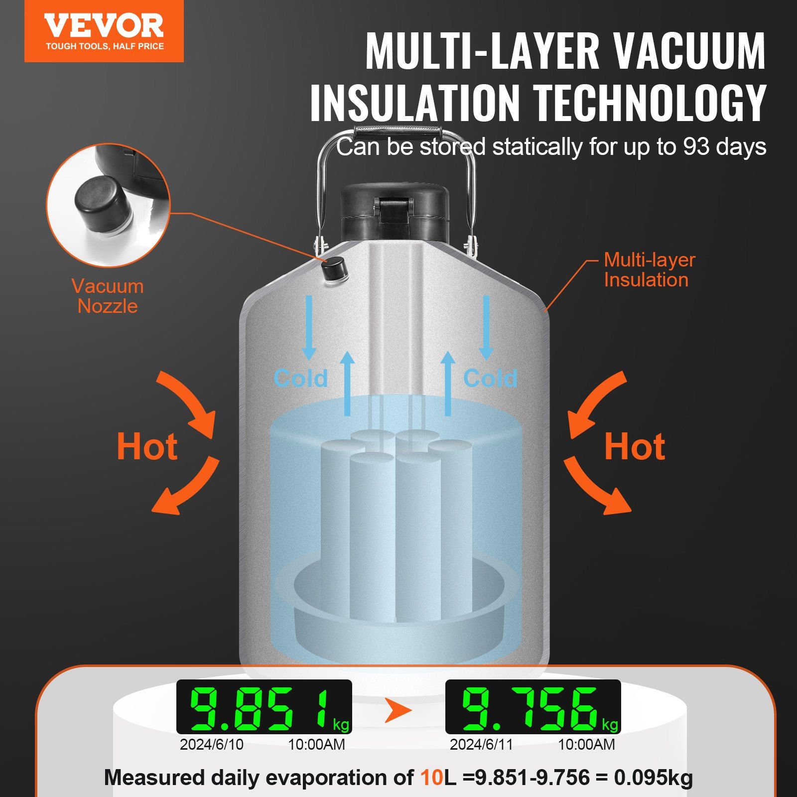 Liquid Nitrogen Tank, 10 L Aluminum Alloy Liquid Nitrogen Container, LN2 Tank Dewar with 6 Canisters and Carry Bag with Straps, Cryogenic Tank for Beauty Industry, Semen Preservation, Scientific - Image 2