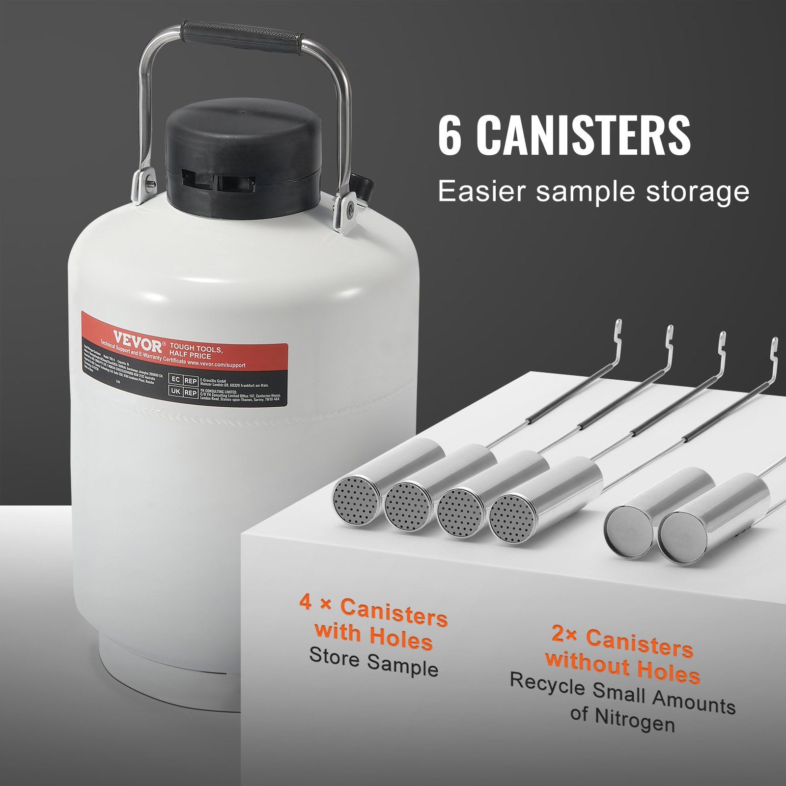 Liquid Nitrogen Tank, 10 L Aluminum Alloy Liquid Nitrogen Container, LN2 Tank Dewar with 6 Canisters and Carry Bag with Straps, Cryogenic Tank for Beauty Industry, Semen Preservation, Scientific - Image 5