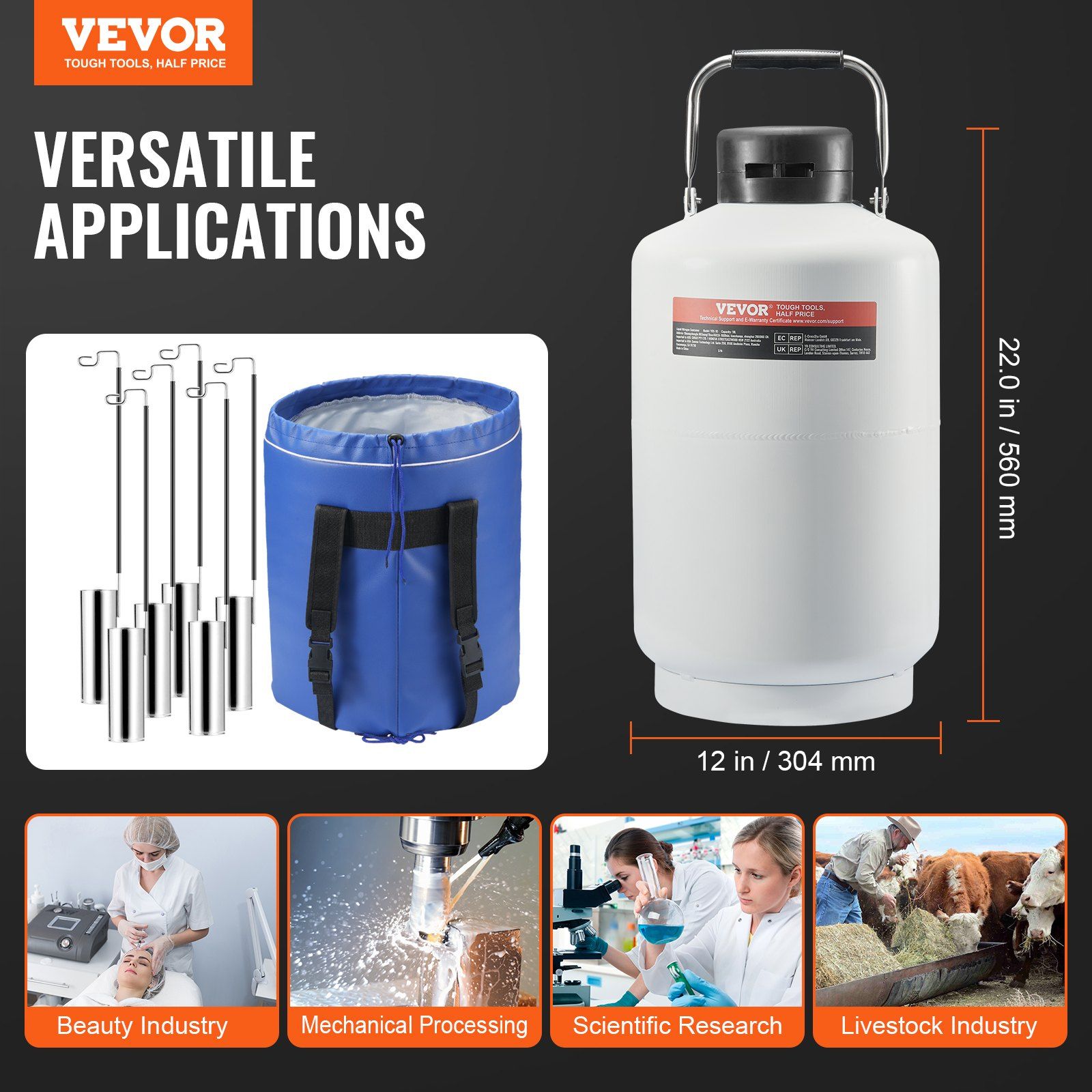 Liquid Nitrogen Tank, 10 L Aluminum Alloy Liquid Nitrogen Container, LN2 Tank Dewar with 6 Canisters and Carry Bag with Straps, Cryogenic Tank for Beauty Industry, Semen Preservation, Scientific - Image 7