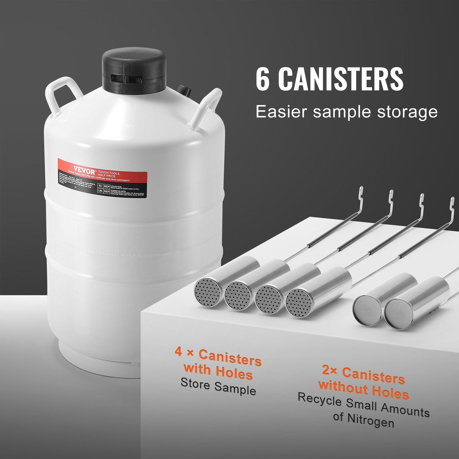 Liquid Nitrogen Tank, 20 L Aluminum Alloy Liquid Nitrogen Container, LN2 Tank Dewar with 6 Canisters and Carry Bag with Straps, Cryogenic Tank for Beauty Industry, Semen Preservation, Scientific - Image 5