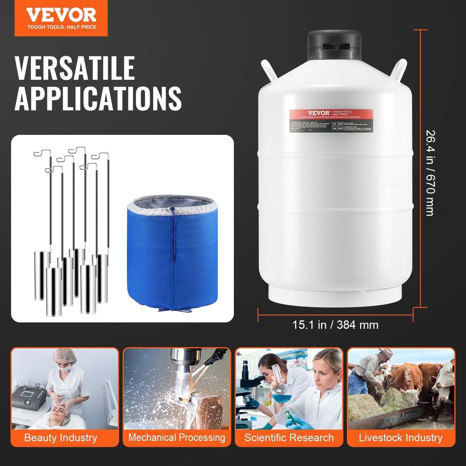 Liquid Nitrogen Tank, 20 L Aluminum Alloy Liquid Nitrogen Container, LN2 Tank Dewar with 6 Canisters and Carry Bag with Straps, Cryogenic Tank for Beauty Industry, Semen Preservation, Scientific - Image 7