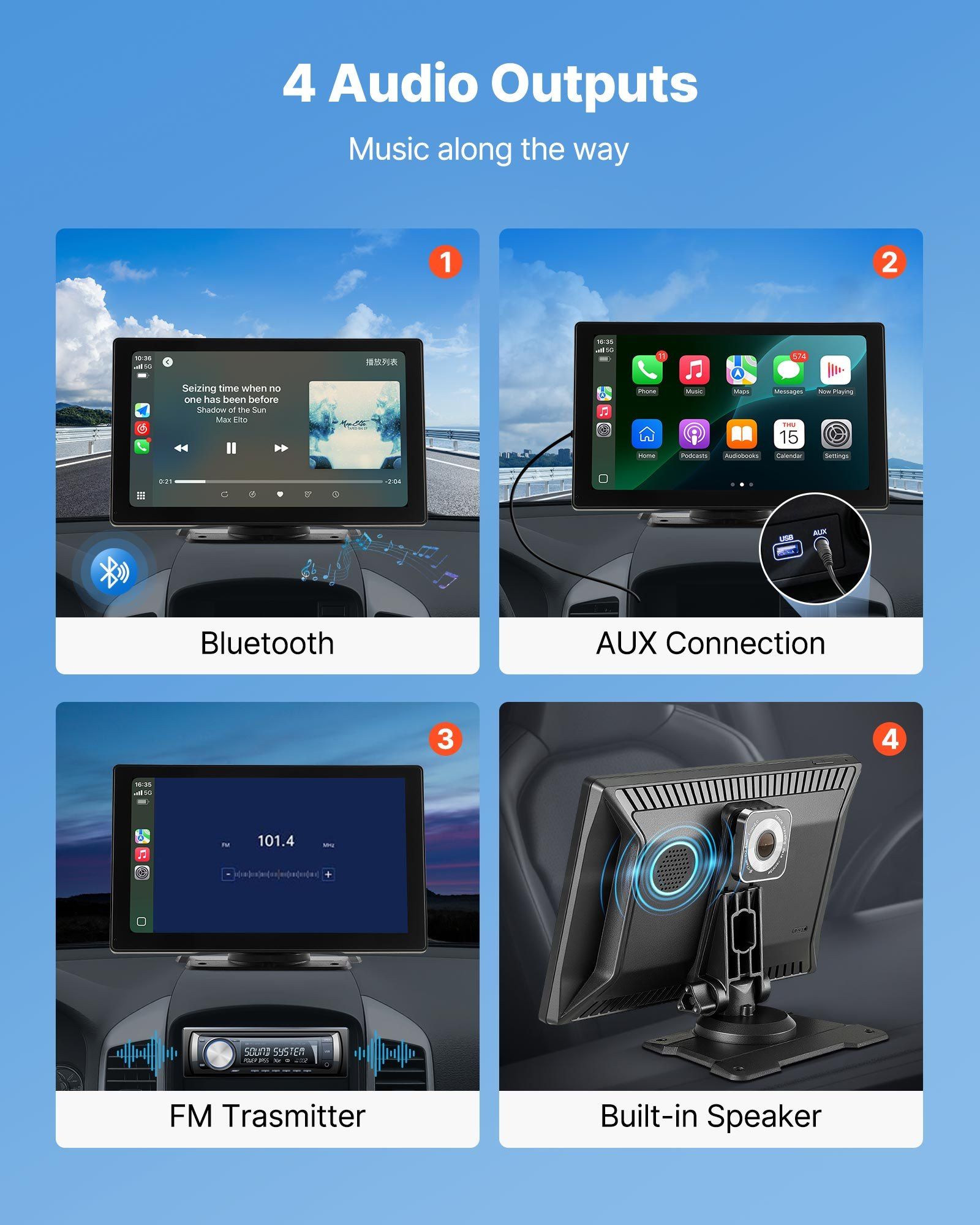 Wireless Car Stereo, 228.6mm HD Portable Radio Touch Screen with Apple CarPlay and Android Auto, CarPlay Screen with Front & Backup Cameras, Voice Control, Mirror Link, Bluetooth, GPS Navigation - Image 5