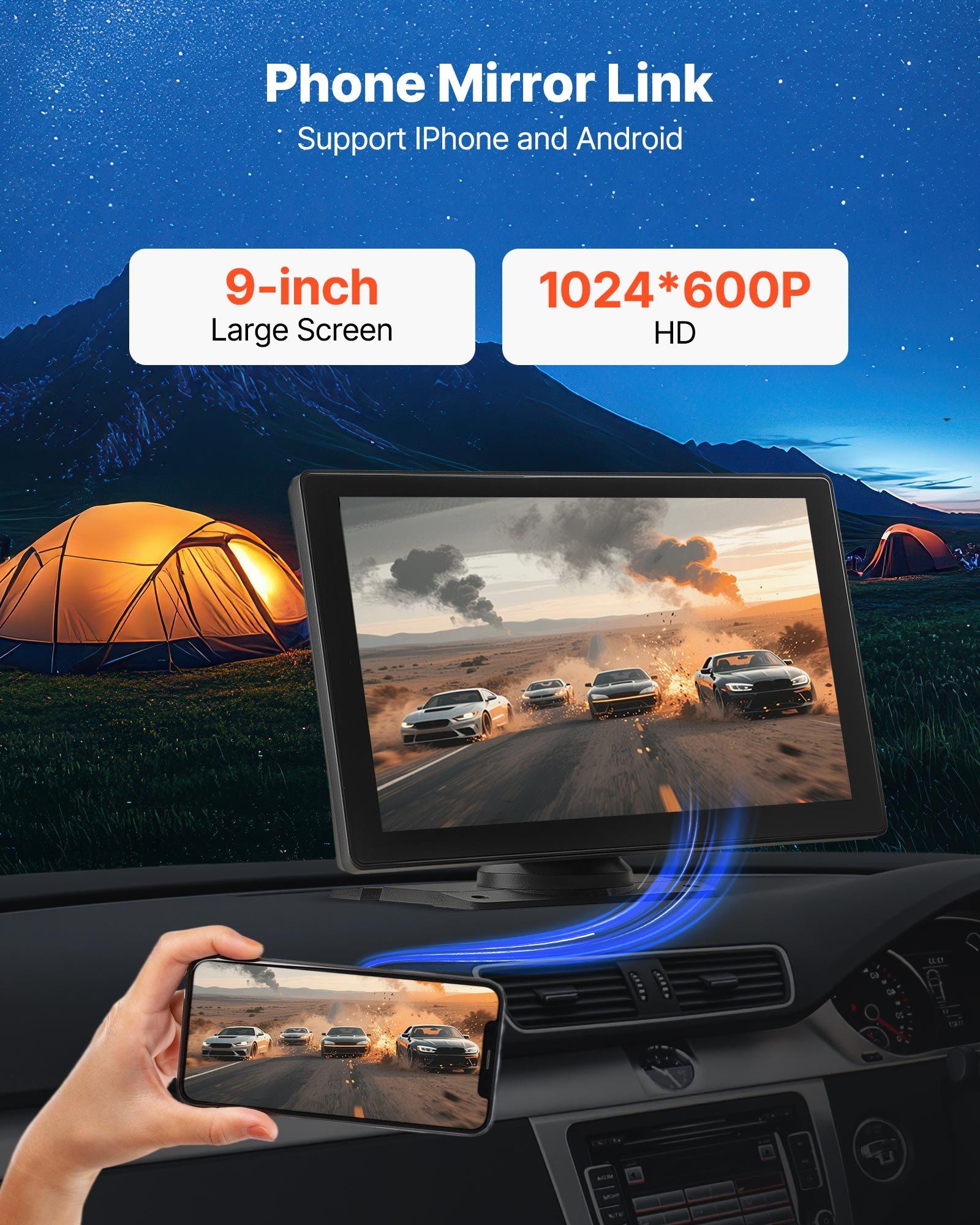 Wireless Car Stereo, 228.6mm HD Portable Radio Touch Screen with Apple CarPlay and Android Auto, CarPlay Screen with Front & Backup Cameras, Voice Control, Mirror Link, Bluetooth, GPS Navigation - Image 6