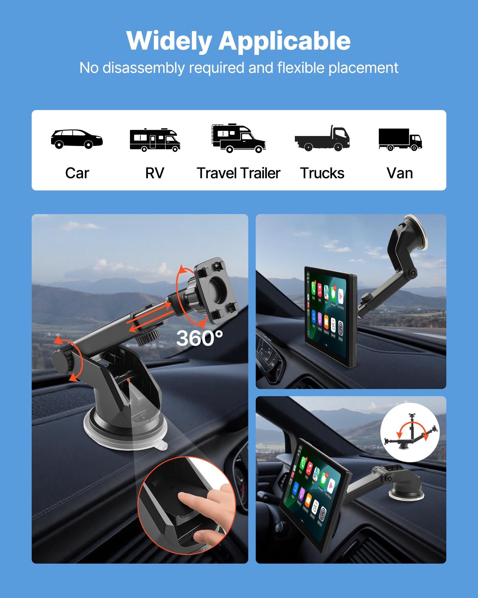 Wireless Car Stereo, 228.6mm HD Portable Radio Touch Screen with Apple CarPlay and Android Auto, CarPlay Screen with Front & Backup Cameras, Voice Control, Mirror Link, Bluetooth, GPS Navigation - Image 7