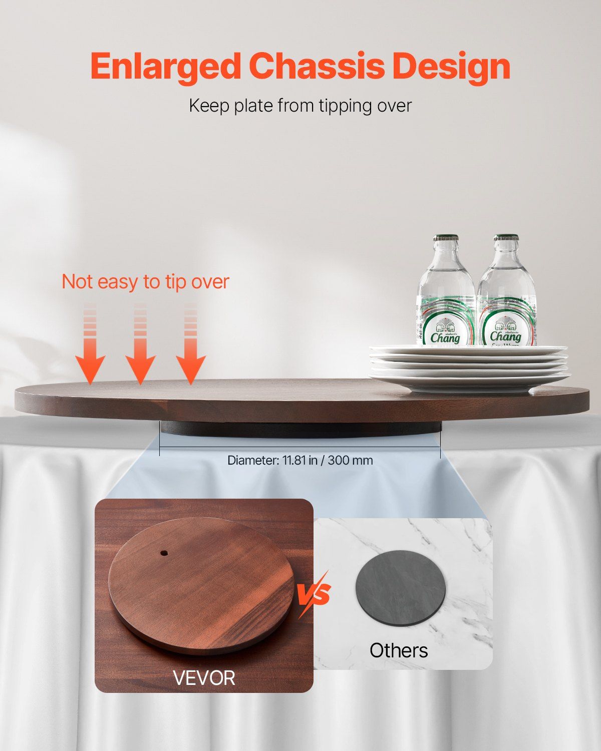 61 cm Wood Lazy Susan Turntable, 360° Rotation Round Clear Tabletop Rotating Tray, Acacia Wood Dining Table Centerpiece, Smooth and Silent Spin, for Family Gatherings, Banquets and Weddings - Image 5
