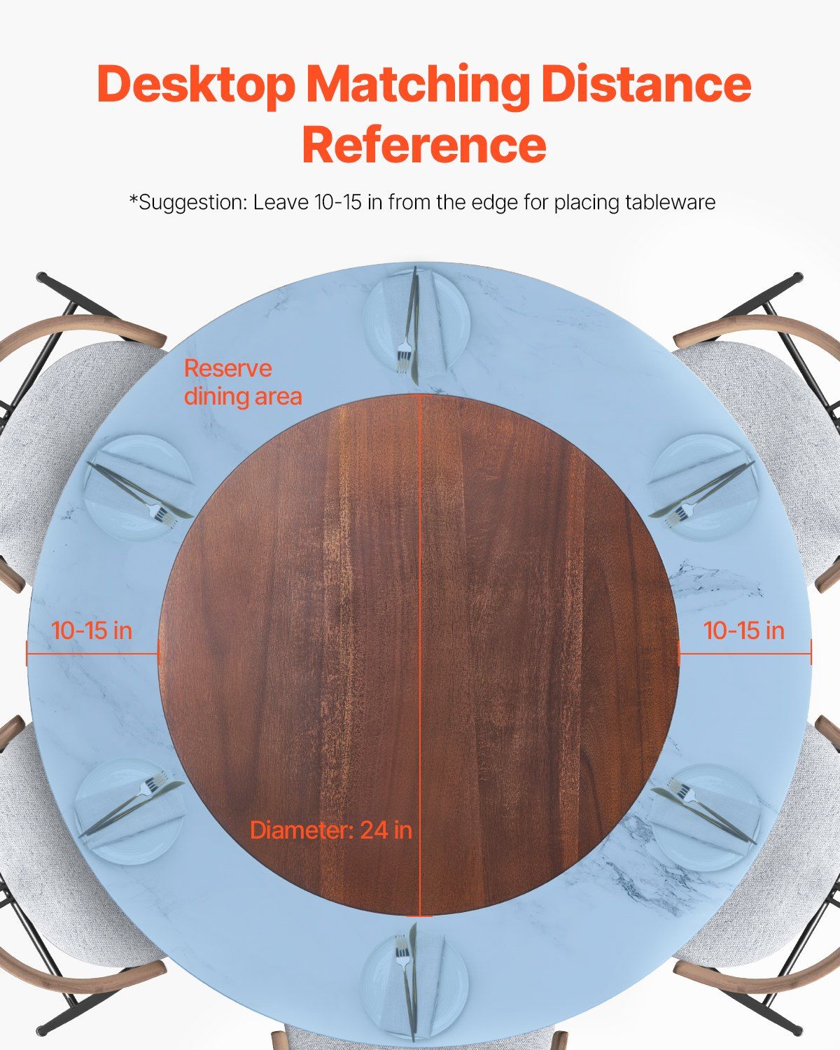 61 cm Wood Lazy Susan Turntable, 360° Rotation Round Clear Tabletop Rotating Tray, Acacia Wood Dining Table Centerpiece, Smooth and Silent Spin, for Family Gatherings, Banquets and Weddings - Image 6