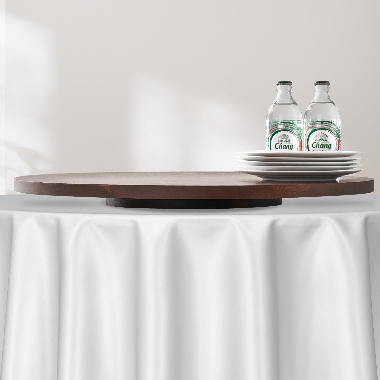 61 cm Wood Lazy Susan Turntable, 360° Rotation Round Clear Tabletop Rotating Tray, Acacia Wood Dining Table Centerpiece, Smooth and Silent Spin, for Family Gatherings, Banquets and Weddings - Image 8