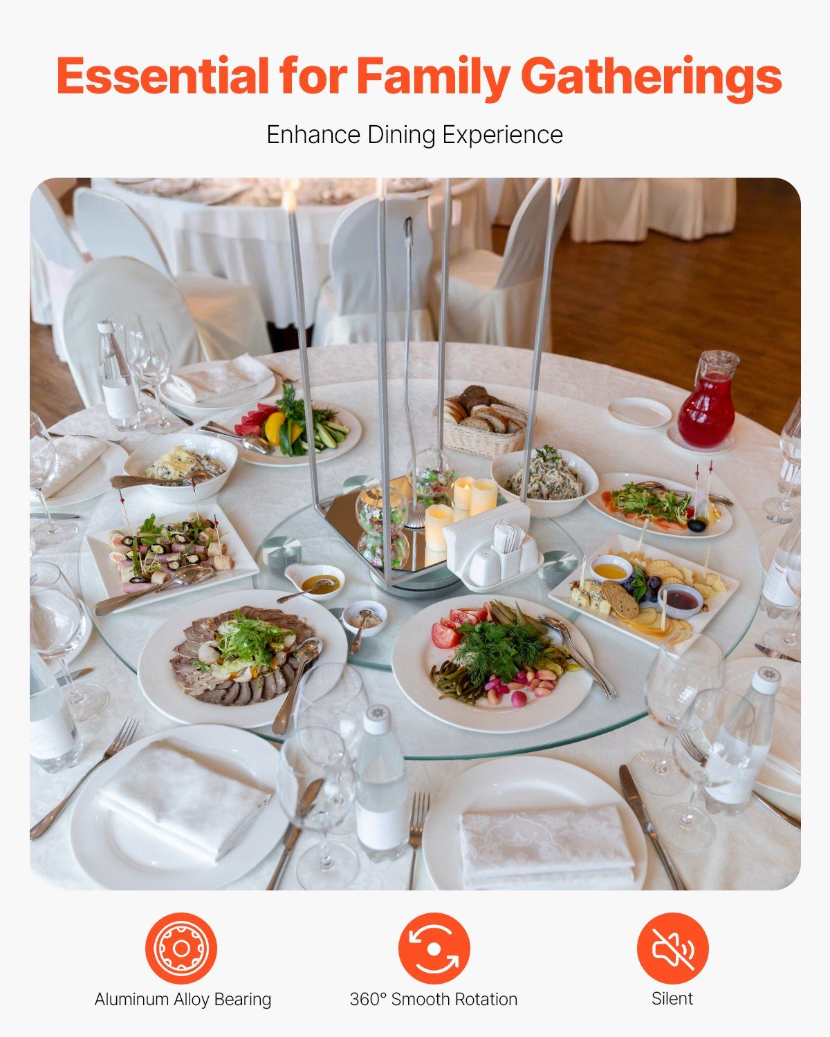 76.8 cm Glass Lazy Susan Turntable, Tempered Glass Dining Table Centerpiece with 6 Rotating Wheels, 360° Smooth & Silent Spin Tabletop Rotating Tray, for Family Gatherings, Banquets & Weddings - Image 2