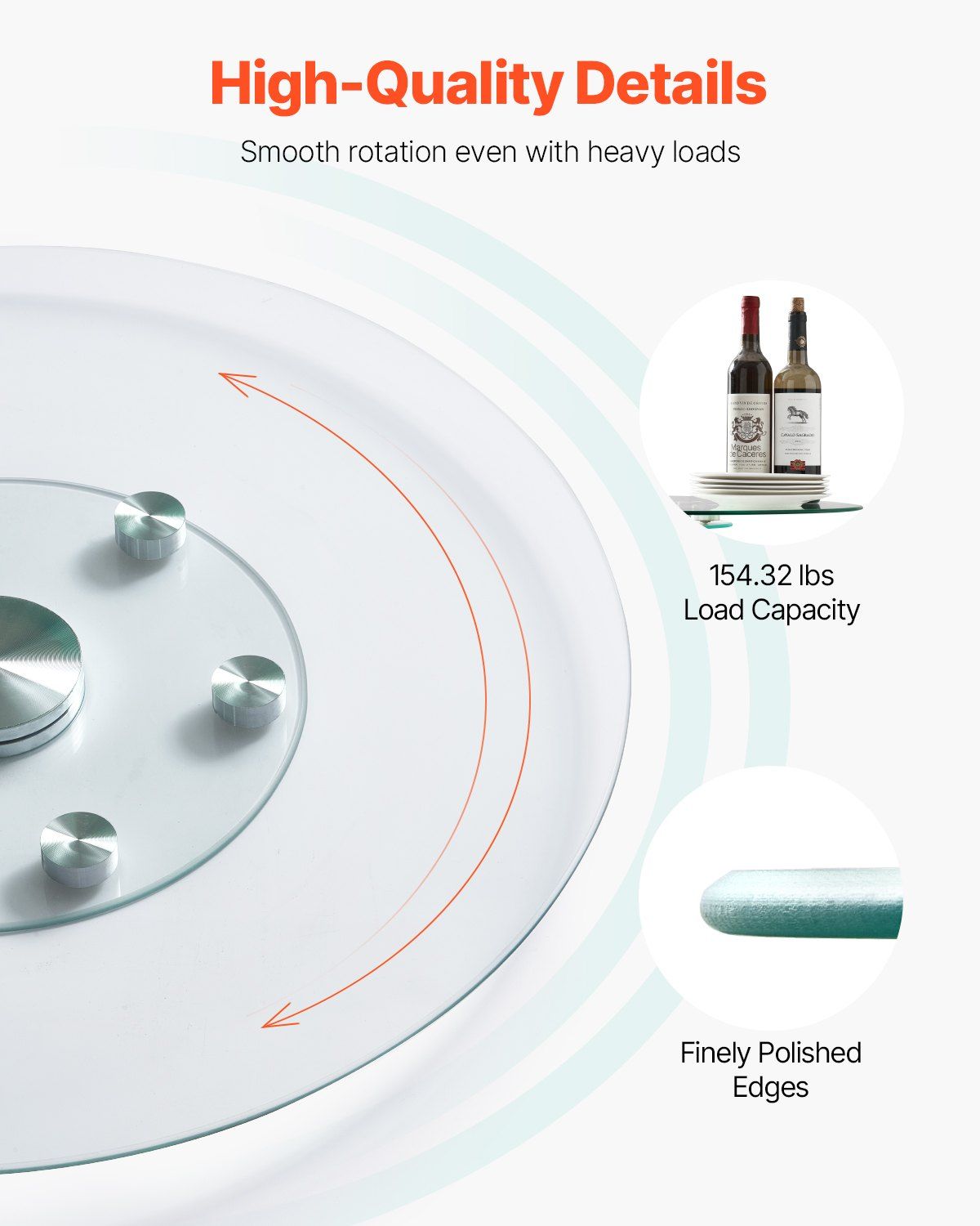 76.8 cm Glass Lazy Susan Turntable, Tempered Glass Dining Table Centerpiece with 6 Rotating Wheels, 360° Smooth & Silent Spin Tabletop Rotating Tray, for Family Gatherings, Banquets & Weddings - Image 3
