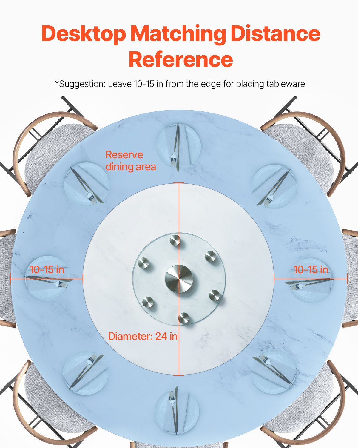 76.8 cm Glass Lazy Susan Turntable, Tempered Glass Dining Table Centerpiece with 6 Rotating Wheels, 360° Smooth & Silent Spin Tabletop Rotating Tray, for Family Gatherings, Banquets & Weddings - Image 6