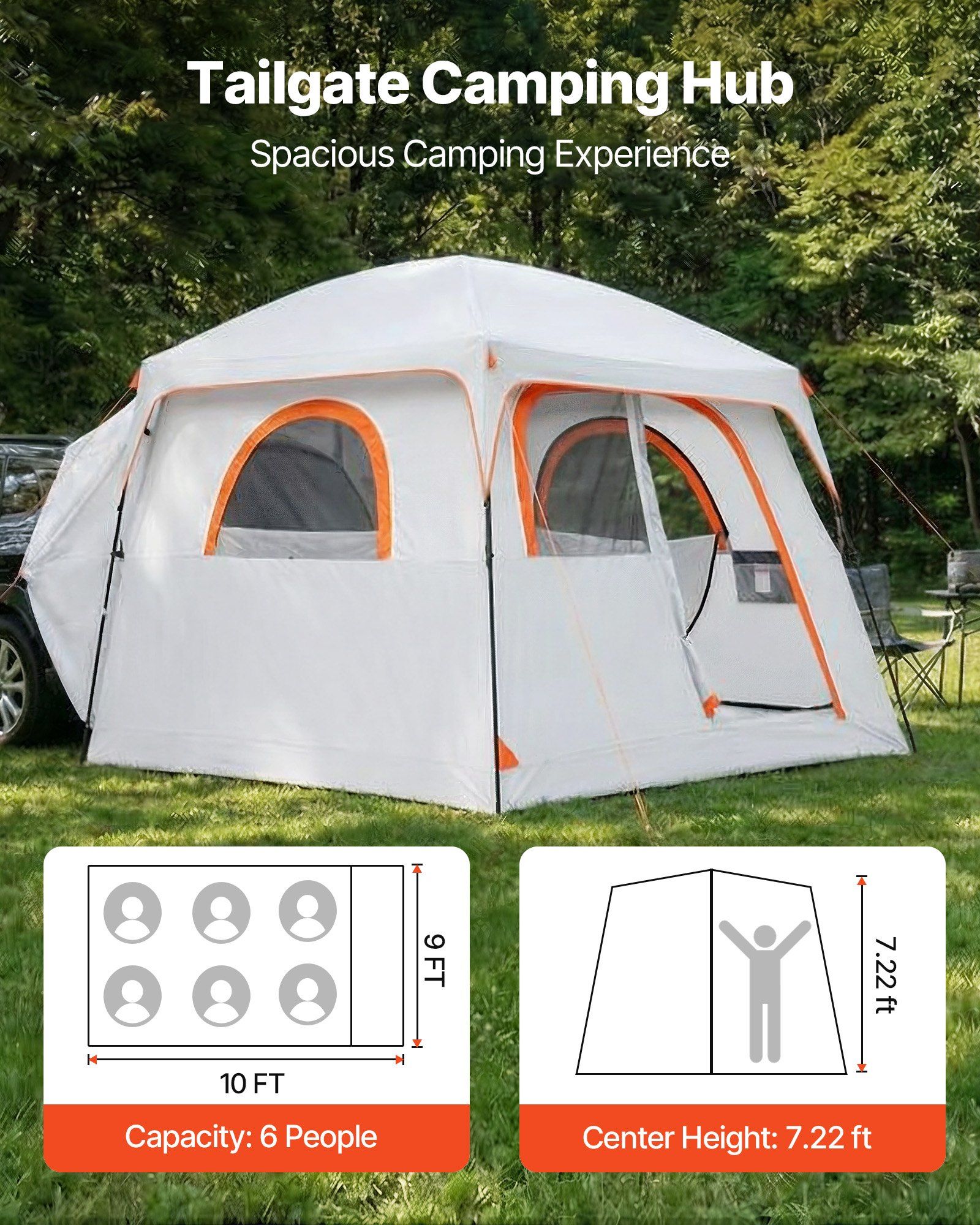 Large SUV Tent for 6 Person, 3.05 x 2.74m 3-Season SUV Tailgate Tent with Ventilated Doors & Mesh Windows, PU2000mm Waterproof Dual-Use Car Rear Hatch Tents for Outdoor Camping Hiking - Image 2