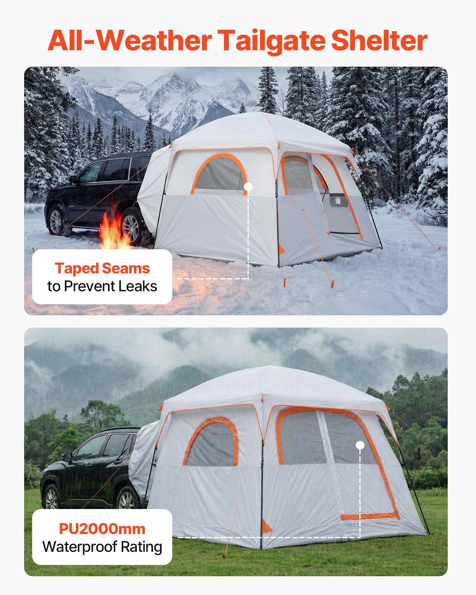 Large SUV Tent for 6 Person, 3.05 x 2.74m 3-Season SUV Tailgate Tent with Ventilated Doors & Mesh Windows, PU2000mm Waterproof Dual-Use Car Rear Hatch Tents for Outdoor Camping Hiking - Image 5