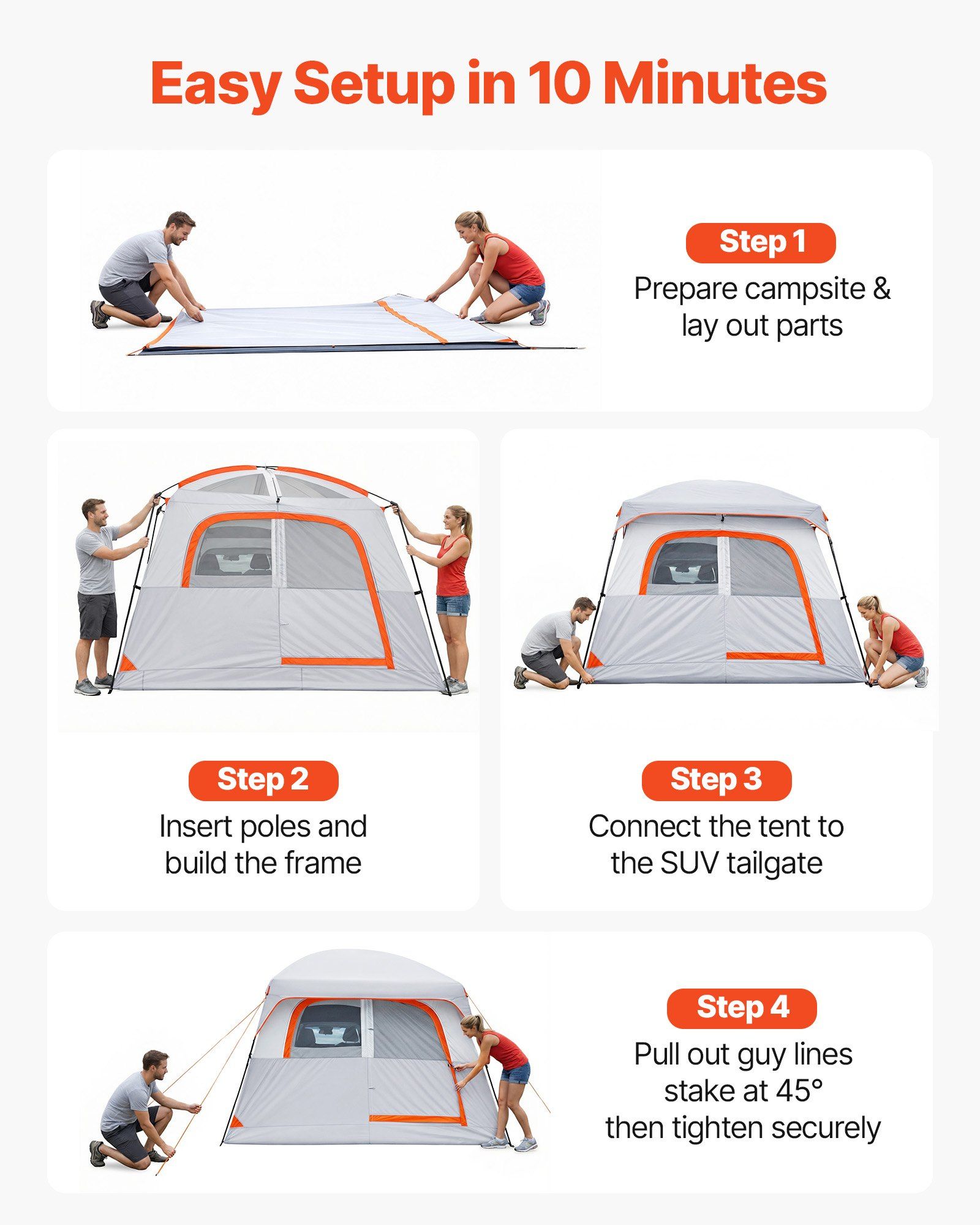 Large SUV Tent for 6 Person, 3.05 x 2.74m 3-Season SUV Tailgate Tent with Ventilated Doors & Mesh Windows, PU2000mm Waterproof Dual-Use Car Rear Hatch Tents for Outdoor Camping Hiking - Image 6