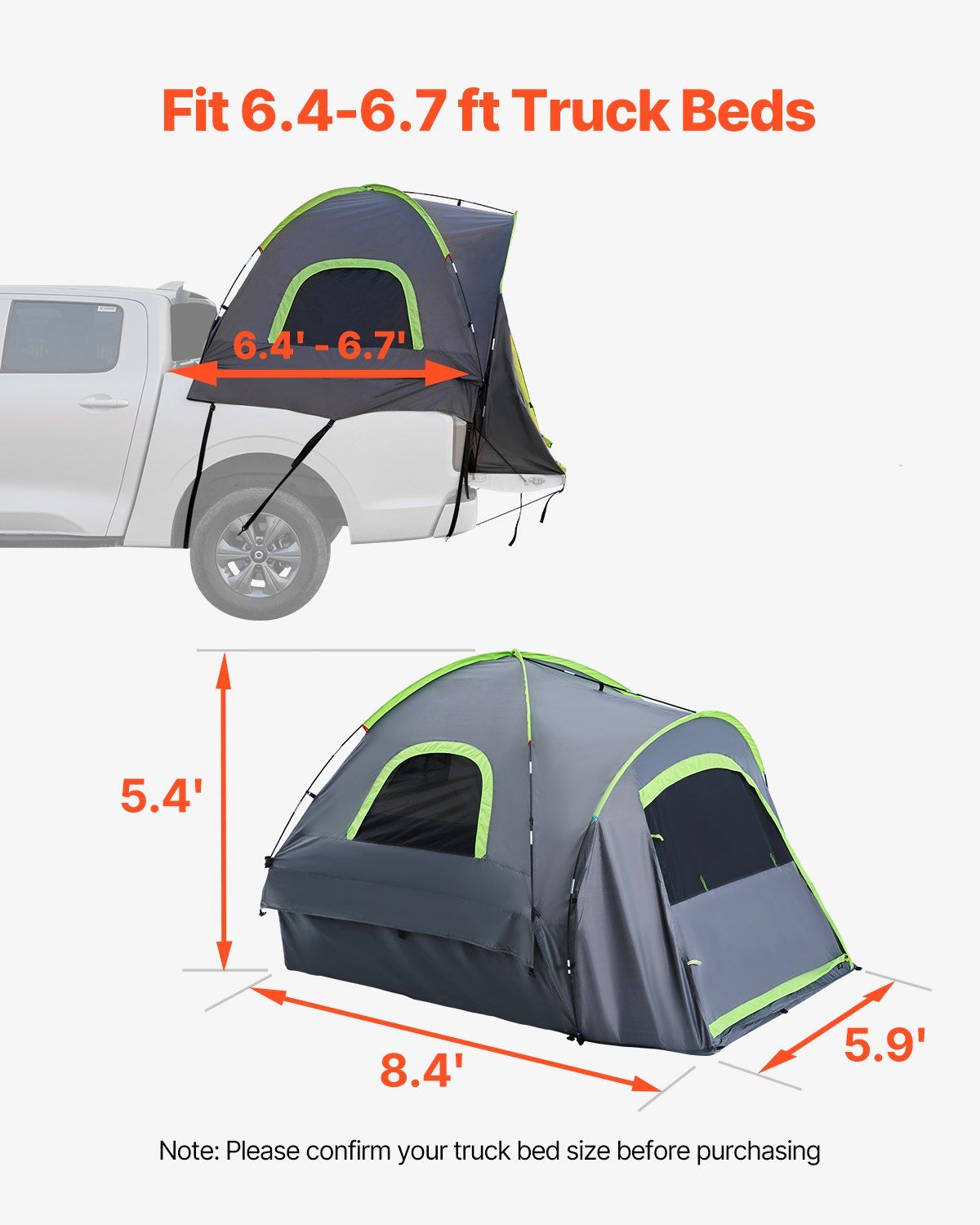 Pickup Truck Tent, Fit 6.4-6.7 ft Truck Tents for Camping, Waterproof PU2000 2-3 Person Sleeping Truck Bed Tent with Double Layer Design Windows, Sturdy Truck Bed Camper Shell with Storage Bag - Image 3