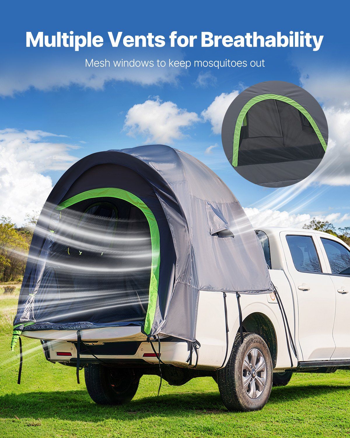 Pickup Truck Tent, Fit 6.4-6.7 ft Truck Tents for Camping, Waterproof PU2000 2-3 Person Sleeping Truck Bed Tent with Double Layer Design Windows, Sturdy Truck Bed Camper Shell with Storage Bag - Image 7