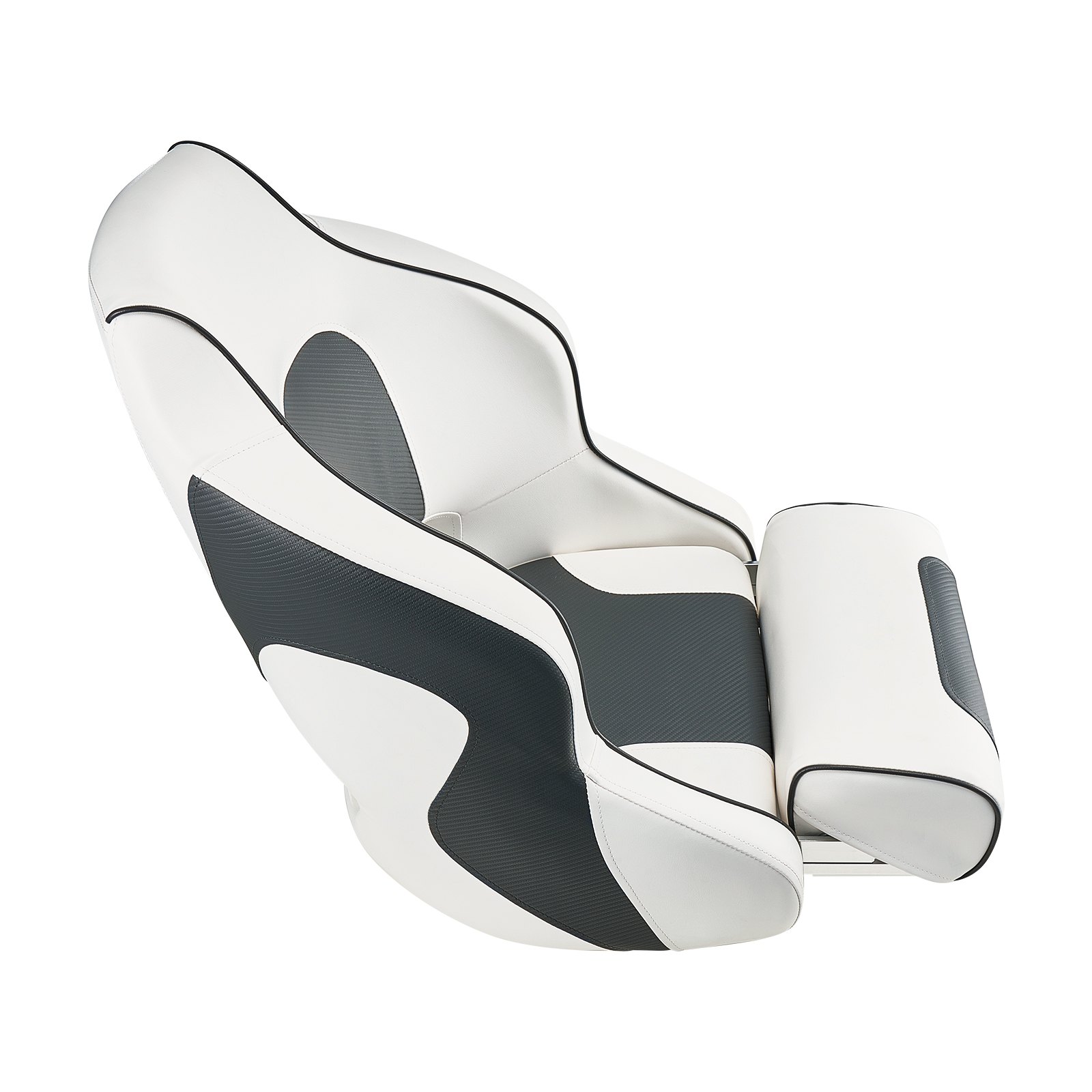 Boat Seat, High Backrest, Flip Up Boat Seat Captain Bucket Seat with Thickened Sponge Cushion & Waterproof PVC Leather, Ergonomic Design, Folding Boat Seat for Boats, Yachts, Ships, White & Grey - Image 1