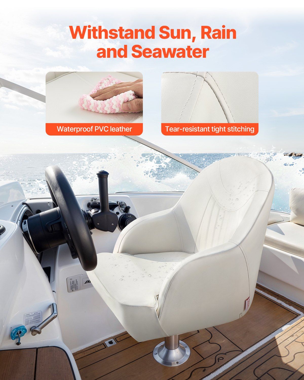 Boat Seat, Low Backrest, Boat Seat Captain Bucket Seat with Thickened Sponge Cushion & Waterproof PVC Leather, Ergonomic Design, Suitable for Fishing Boats, Yachts, Ships, White - Image 2