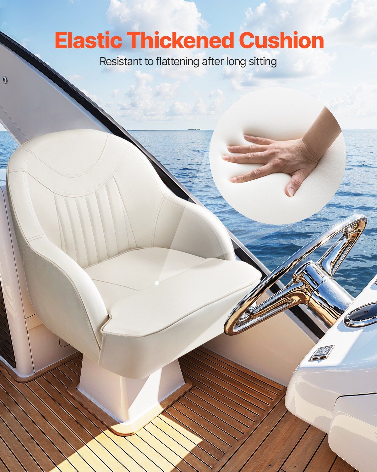 Boat Seat, Low Backrest, Boat Seat Captain Bucket Seat with Thickened Sponge Cushion & Waterproof PVC Leather, Ergonomic Design, Suitable for Fishing Boats, Yachts, Ships, White - Image 5