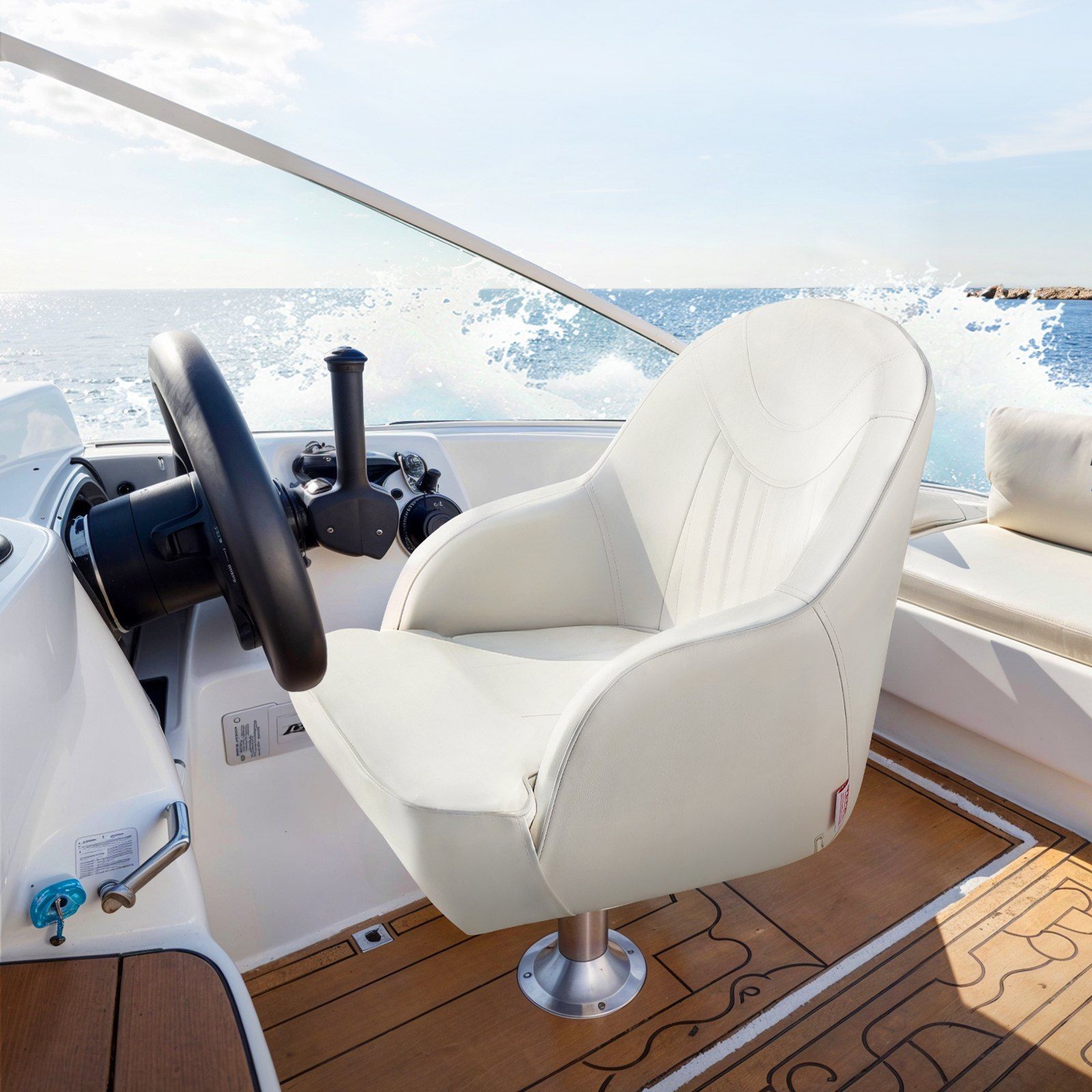Boat Seat, Low Backrest, Boat Seat Captain Bucket Seat with Thickened Sponge Cushion & Waterproof PVC Leather, Ergonomic Design, Suitable for Fishing Boats, Yachts, Ships, White - Image 8