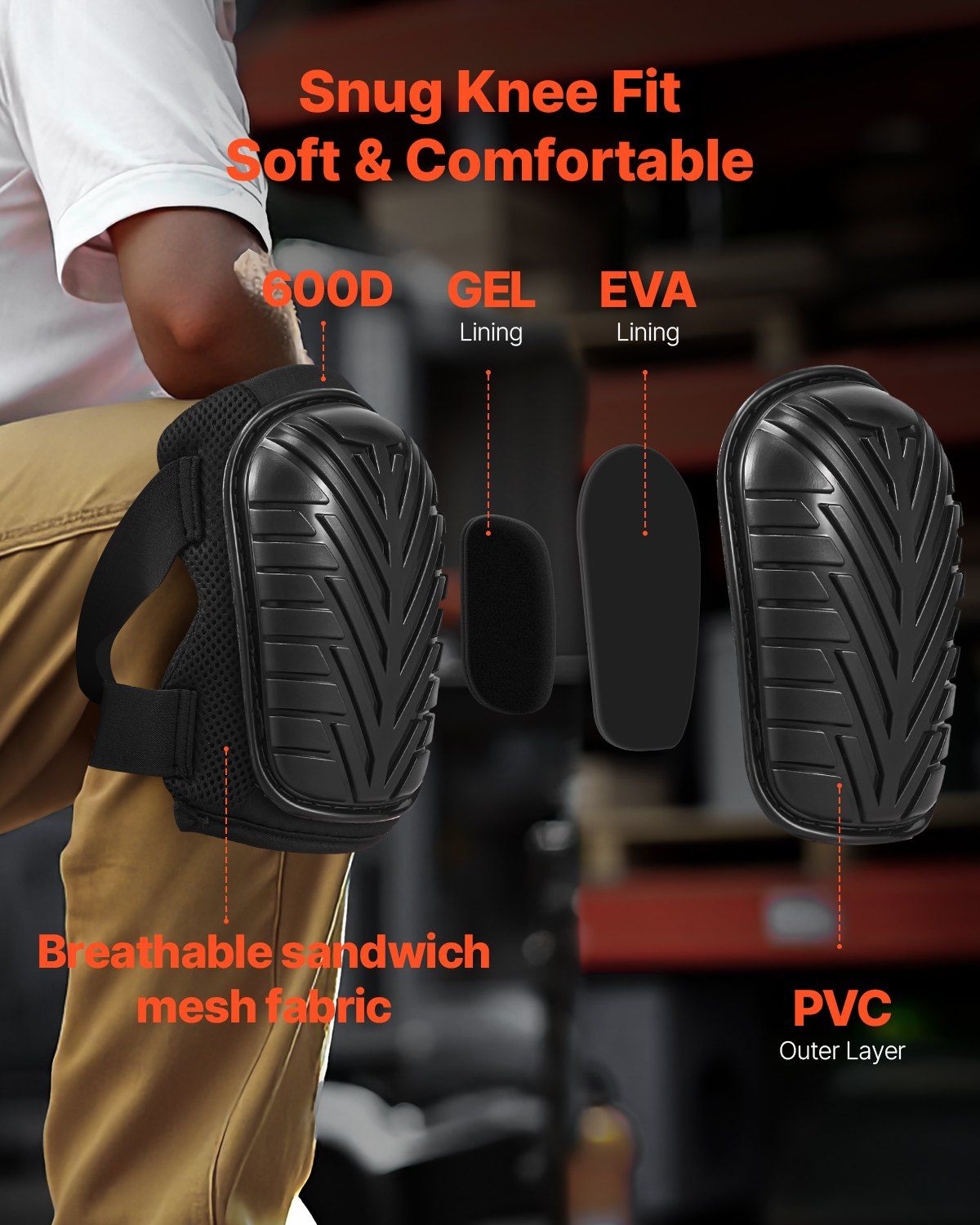 Knee Pads for Work, Heavy Duty Construction Knee Pads with Adjustable Straps & Rivets, Thick Gel Knee Pads with Foam Cushion for All-Round Knee Protection, Fit Men & Women for Flooring Gardening - Image 2