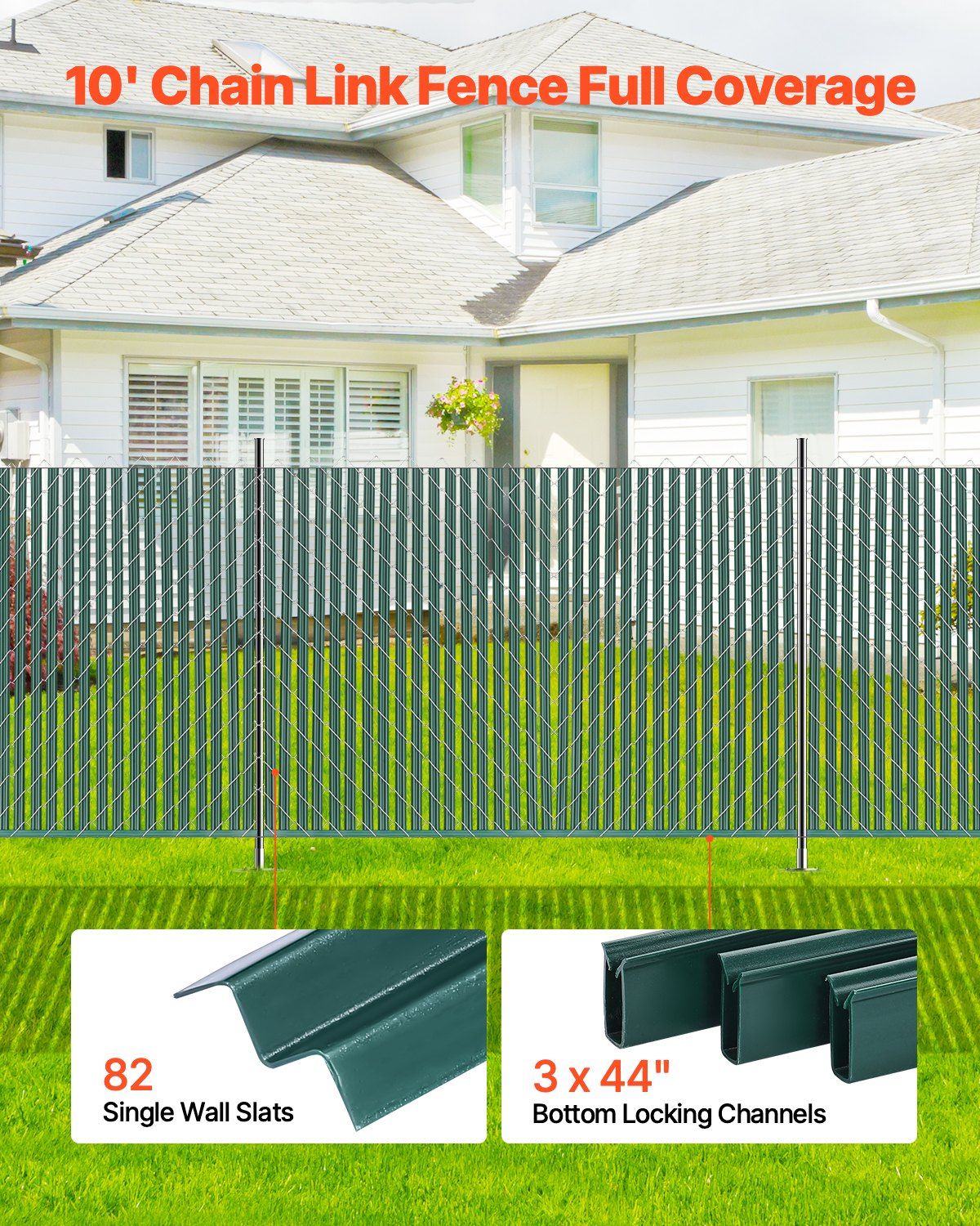 Bottom Locking Privacy Slats, Single-Wall Vertical Bottom-Locking Slats for Chain-Link Fence, High-Density HDPE Chain Link Slats Ideally Fit 1.5 m High Fence for Garden Farm Sports Field(Green) - Image 5