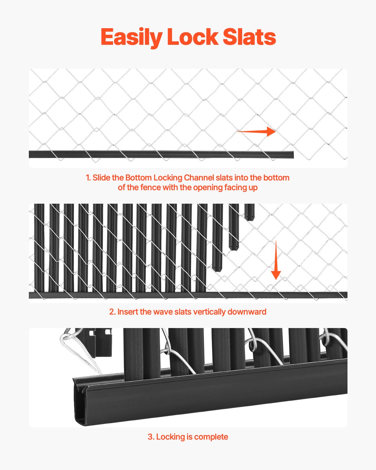 Bottom Locking Privacy Slats, Single-Wall Vertical Bottom-Locking Slats for Chain-Link Fence, High-Density HDPE Chain Link Slats Ideally Fit 1.8 m High Fence for Garden Farm Sports Field(Black) - Image 6